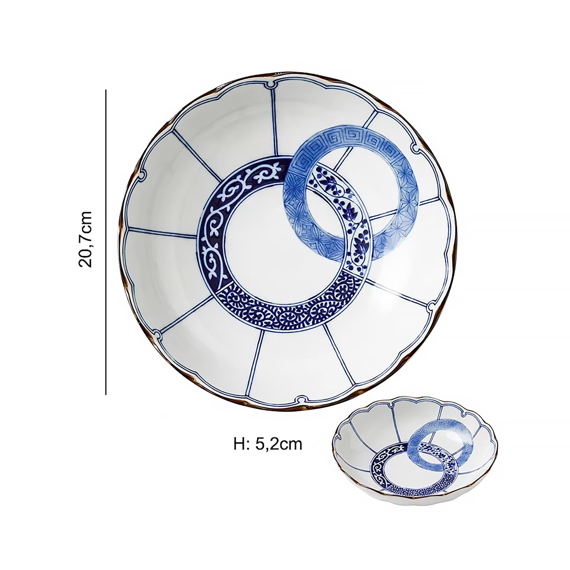 Vaisselle Minoyaki motif double anneau bleu et blanc