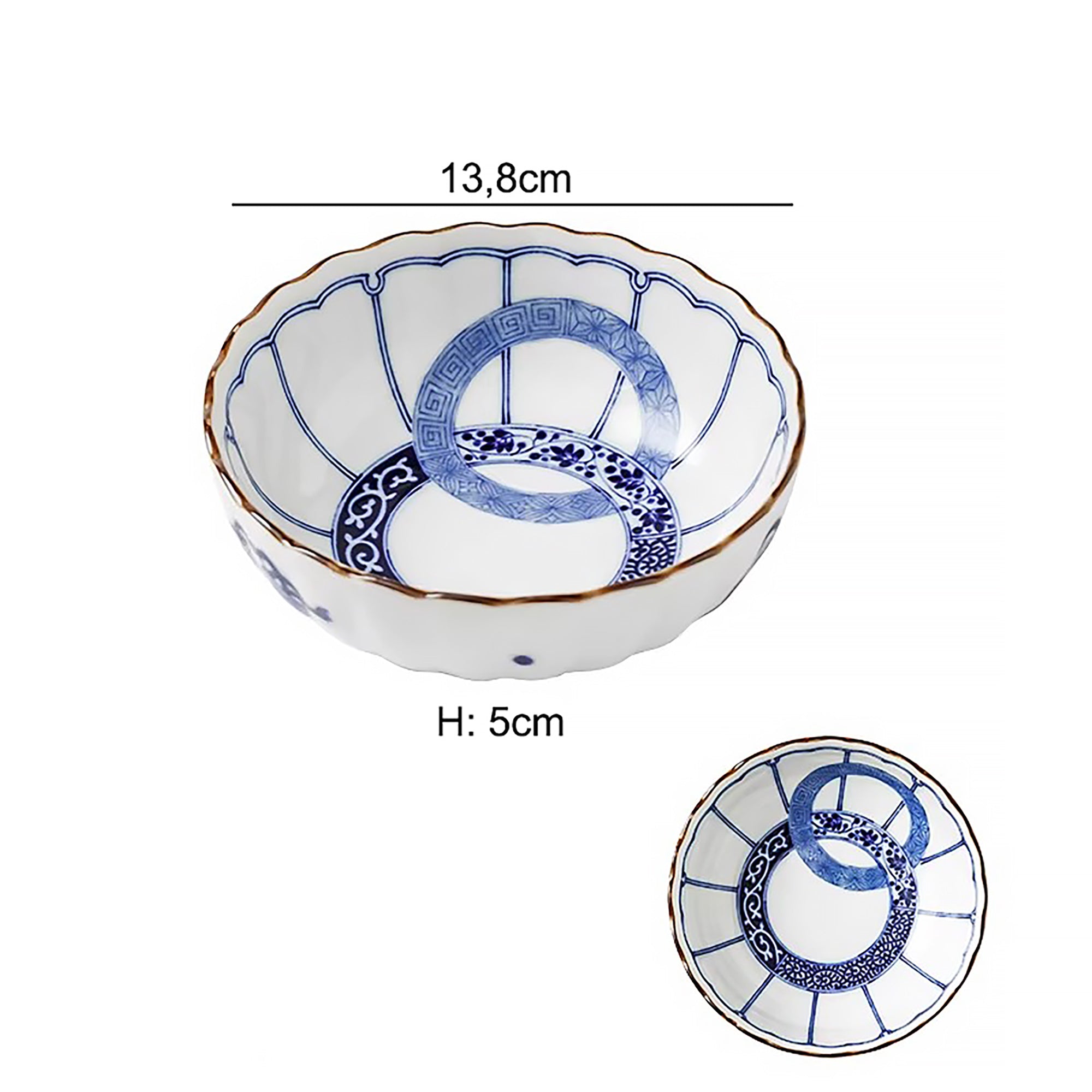 Vaisselle Minoyaki motif double anneau bleu et blanc