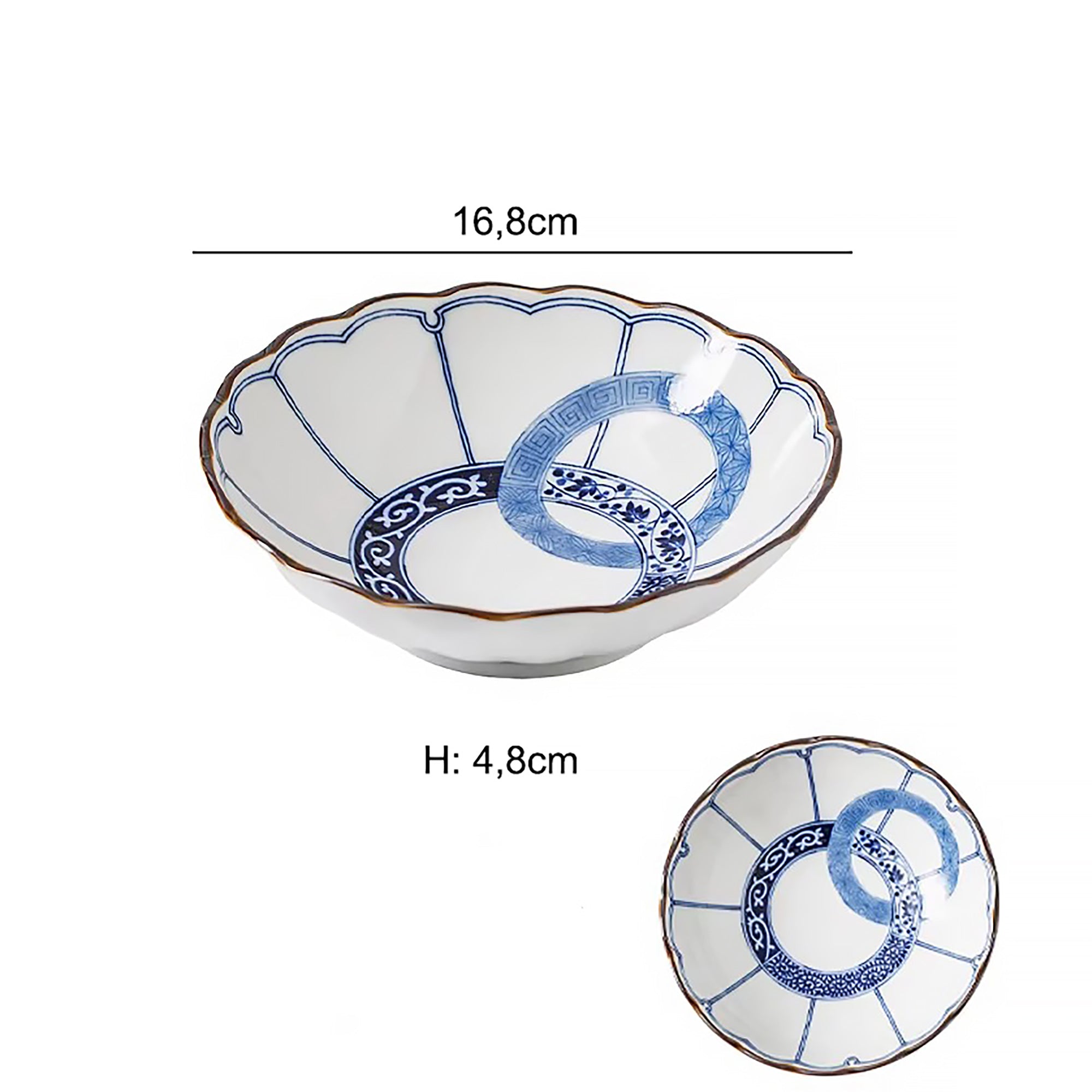 Vaisselle Minoyaki motif double anneau bleu et blanc