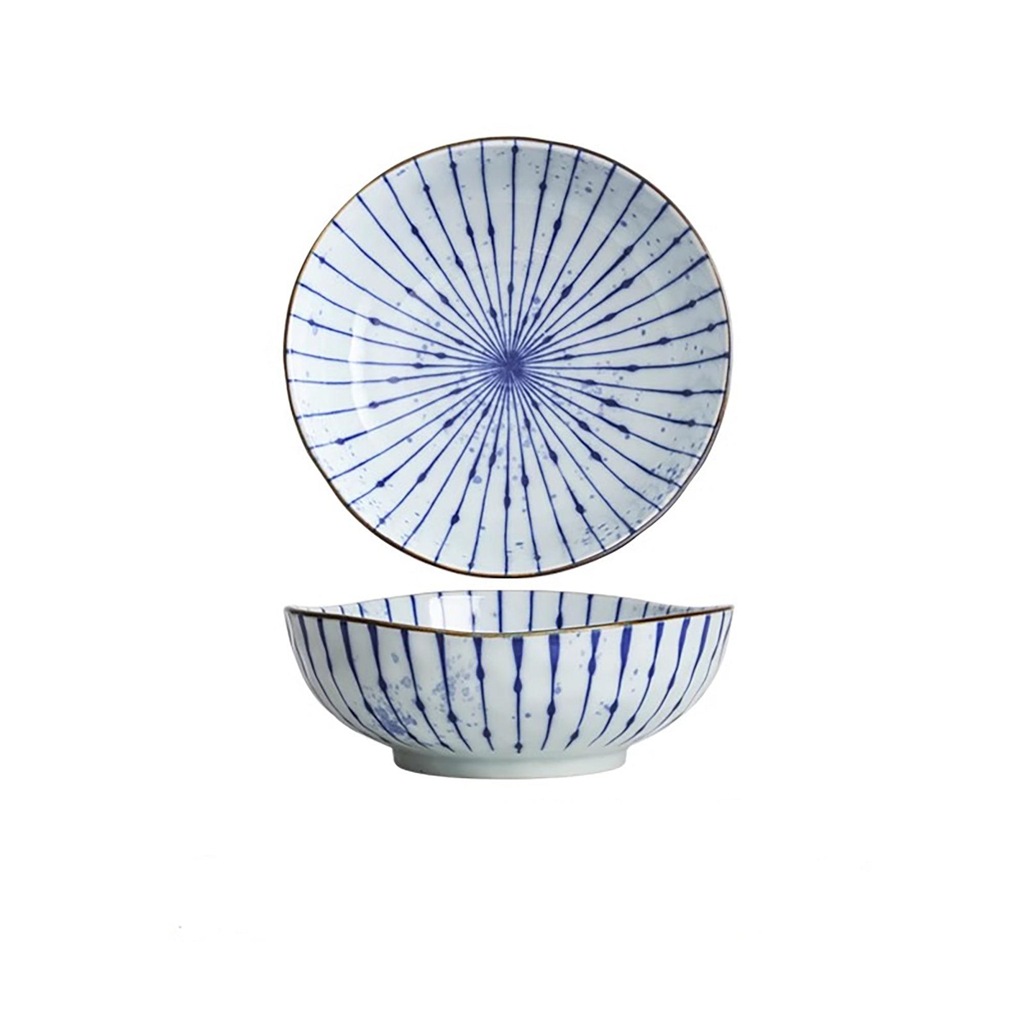 Handmade ceramic bowls with ink blowing pattern