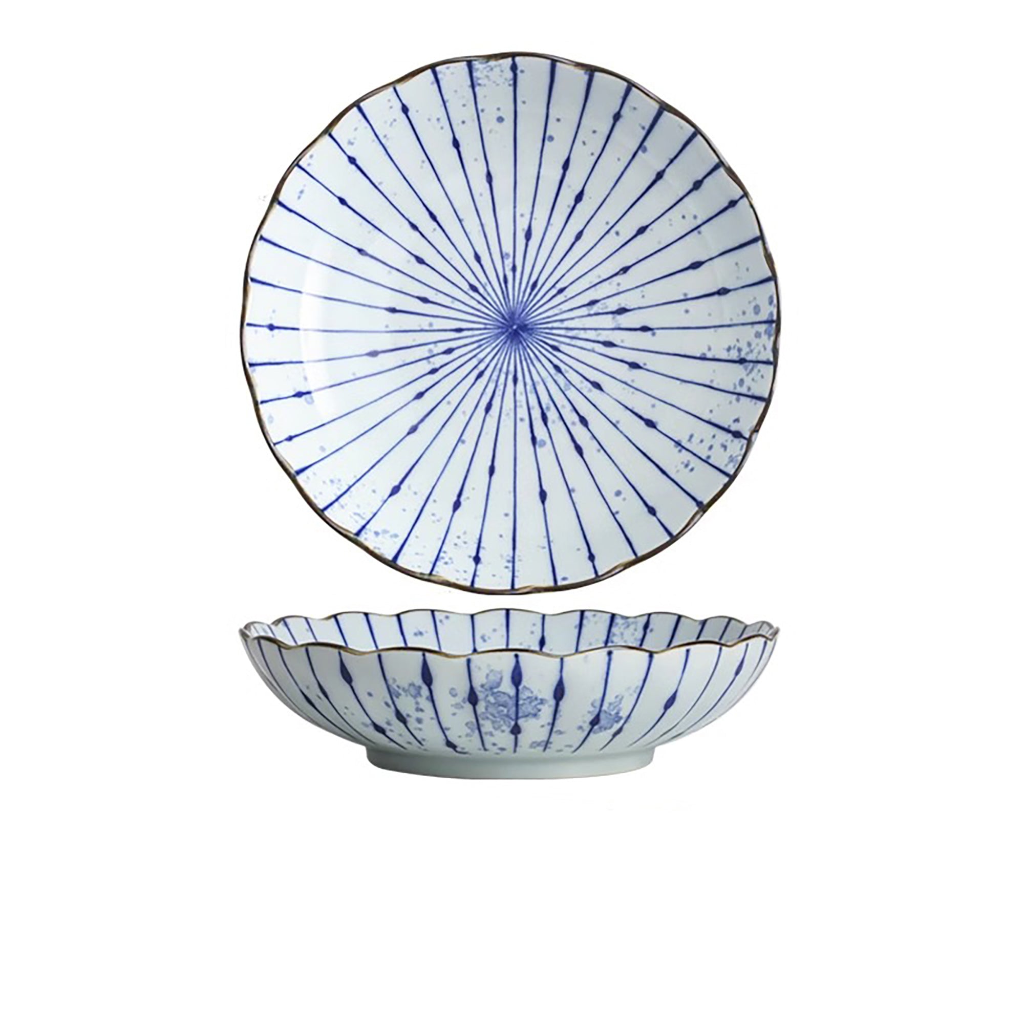Handmade ceramic bowls with ink blowing pattern