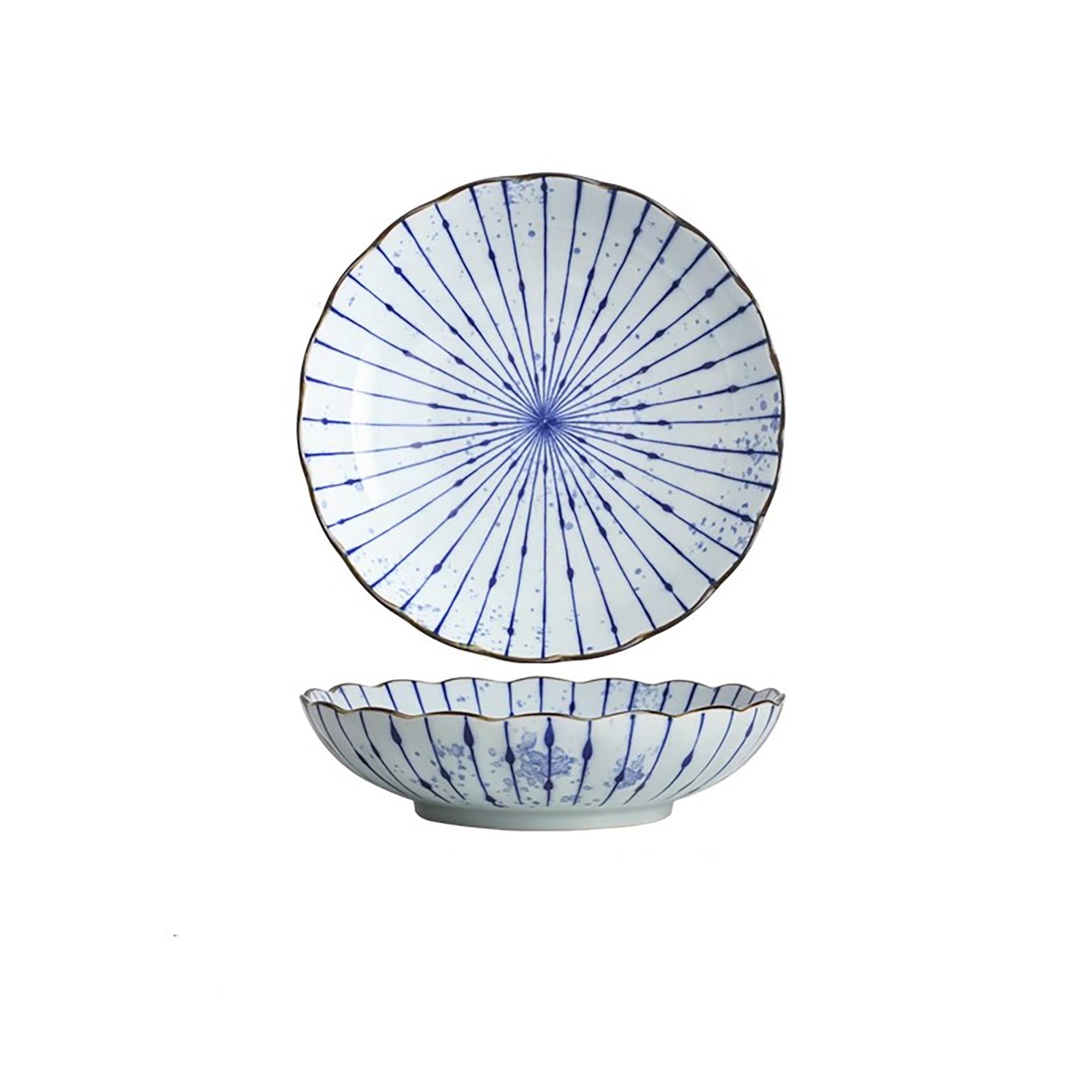 Handmade ceramic bowls with ink blowing pattern