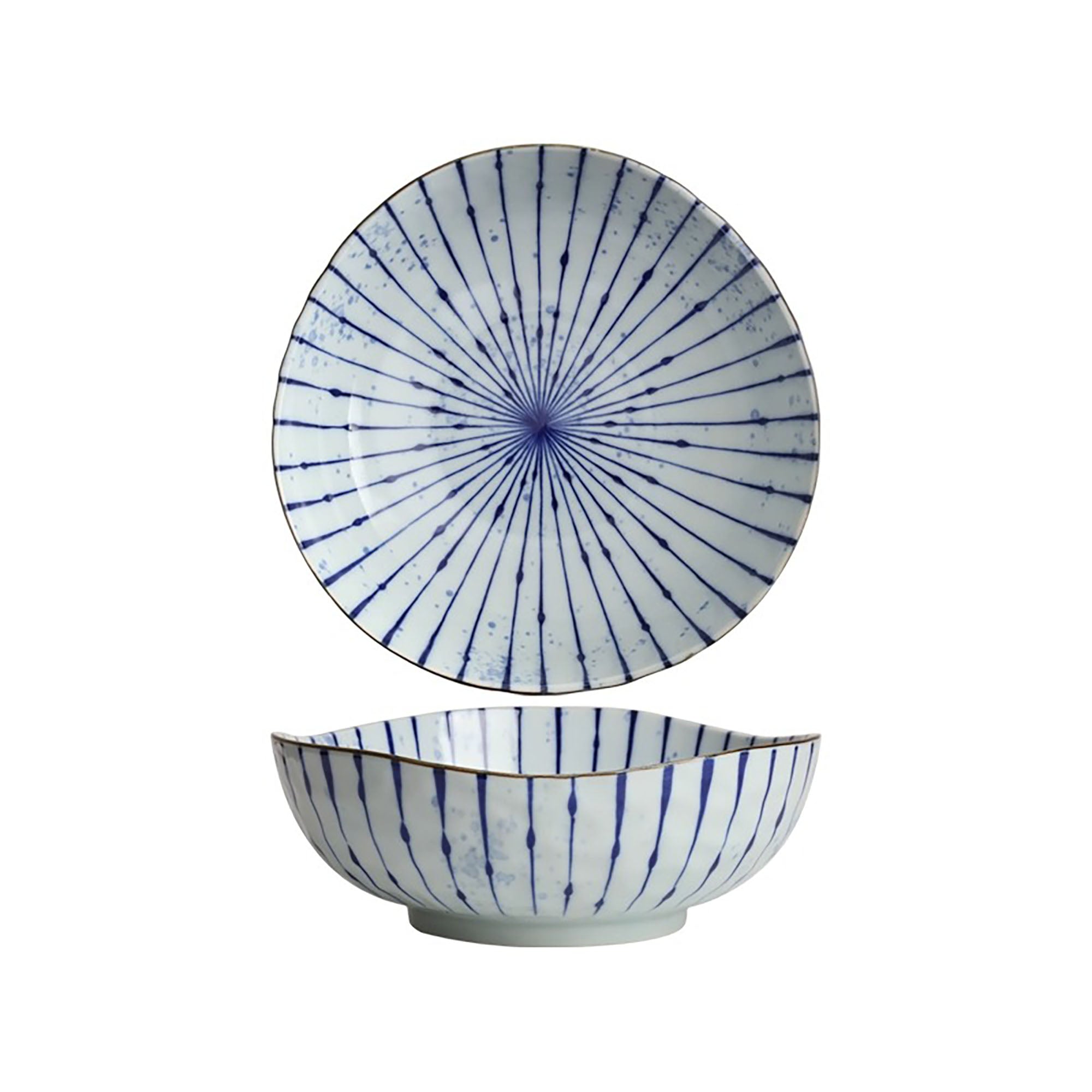 Handmade ceramic bowls with ink blowing pattern