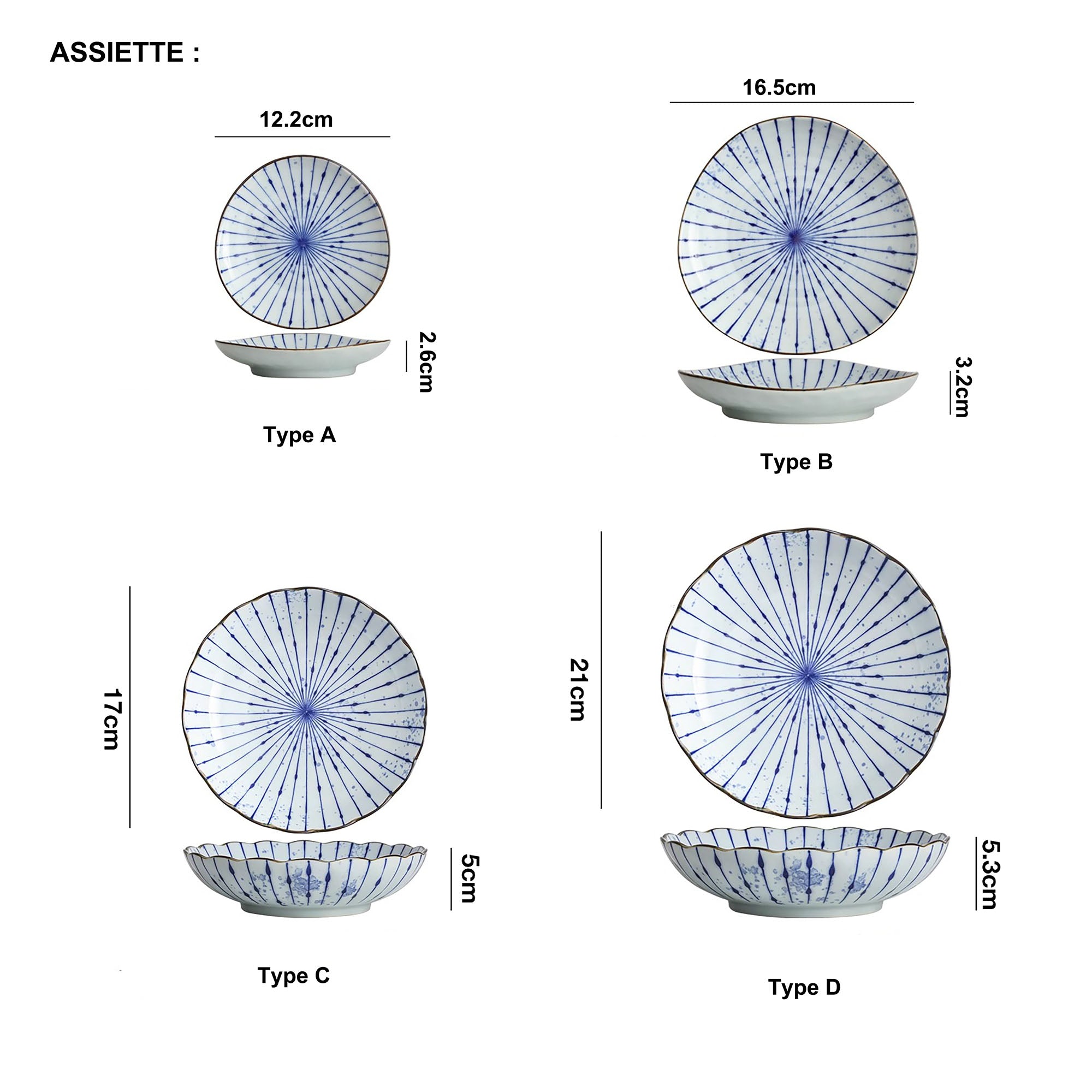 Handmade ceramic bowls with ink blowing pattern