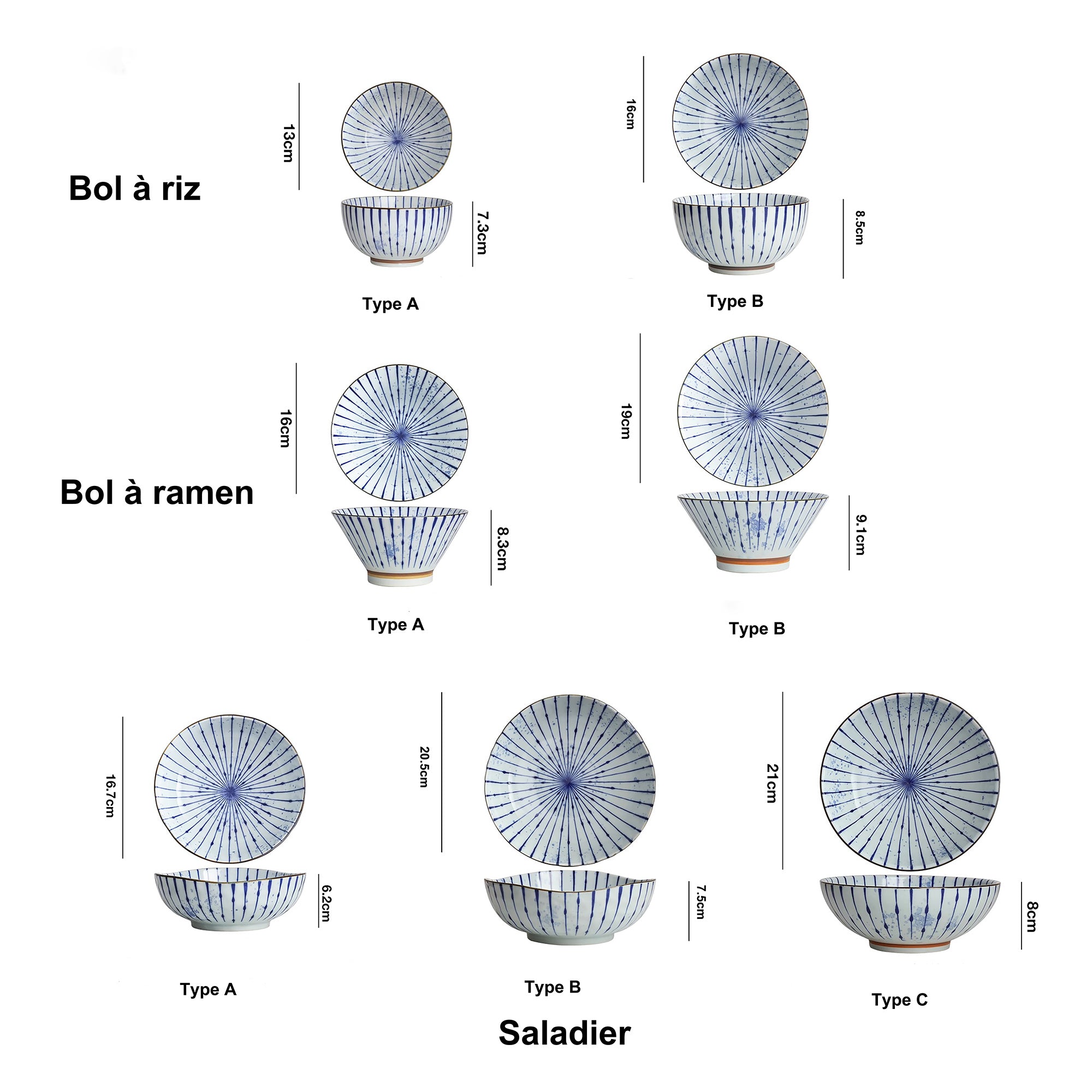 Handmade ceramic bowls with ink blowing pattern