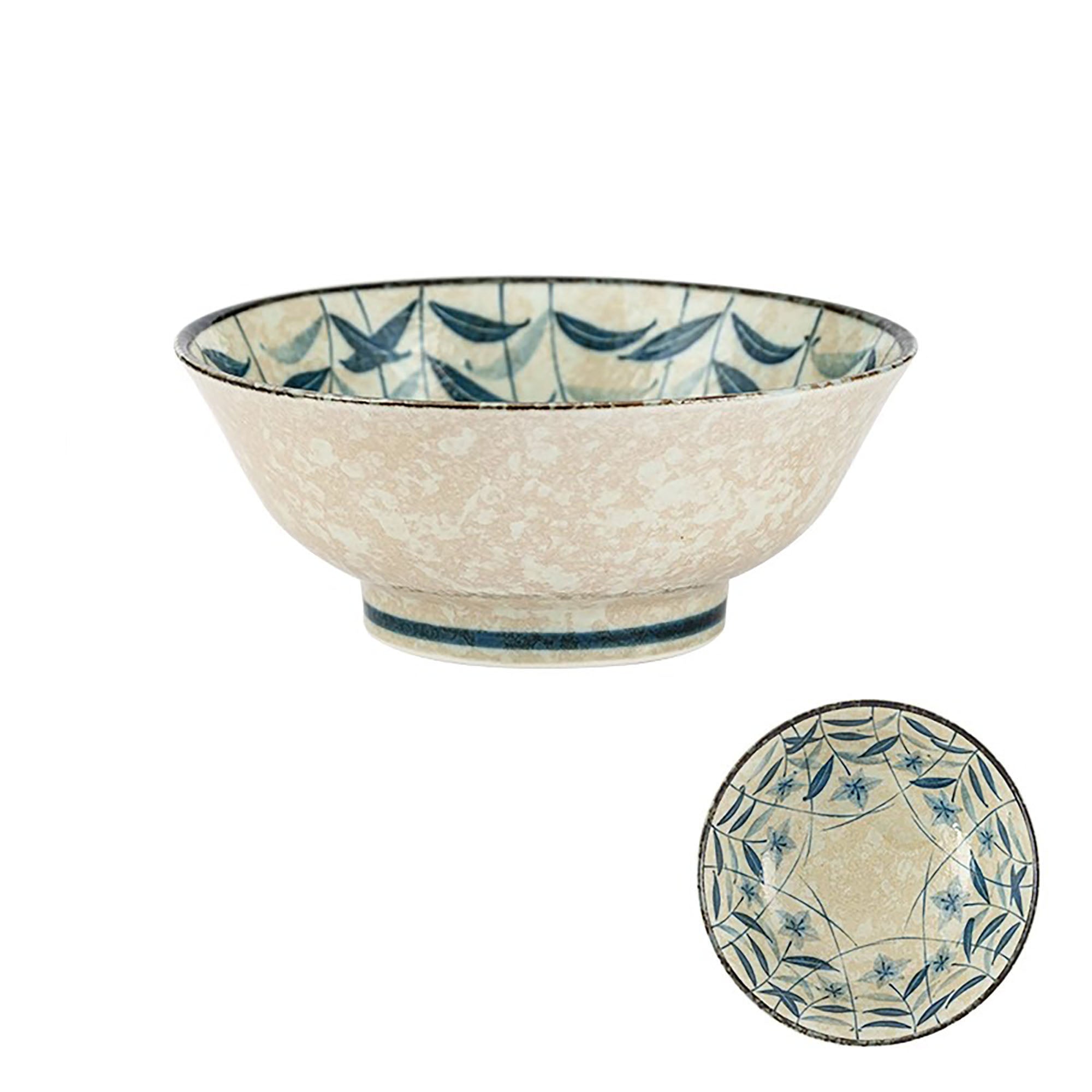 Minoyaki bowl with vintage blue bellflower pattern