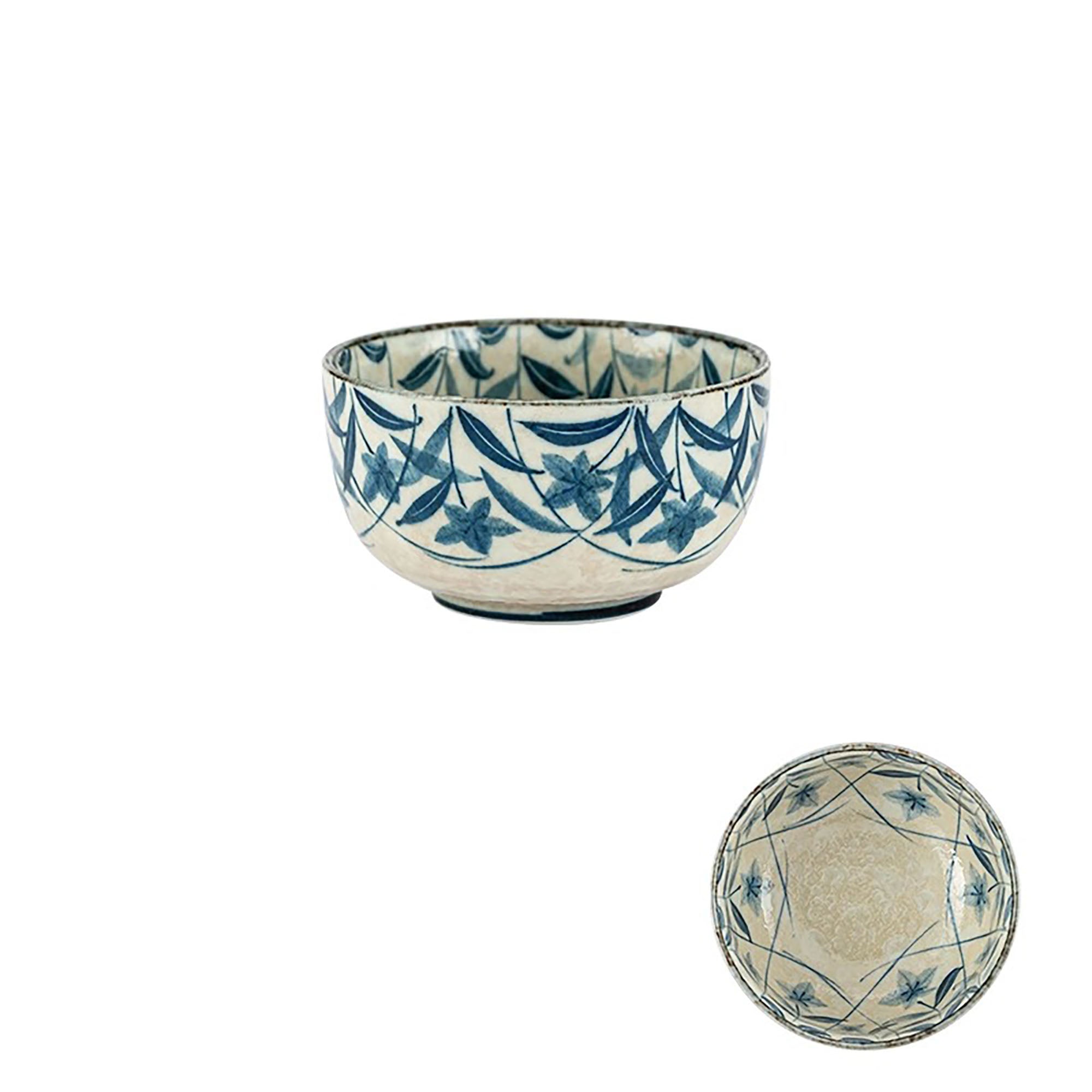 Minoyaki bowl with vintage blue bellflower pattern