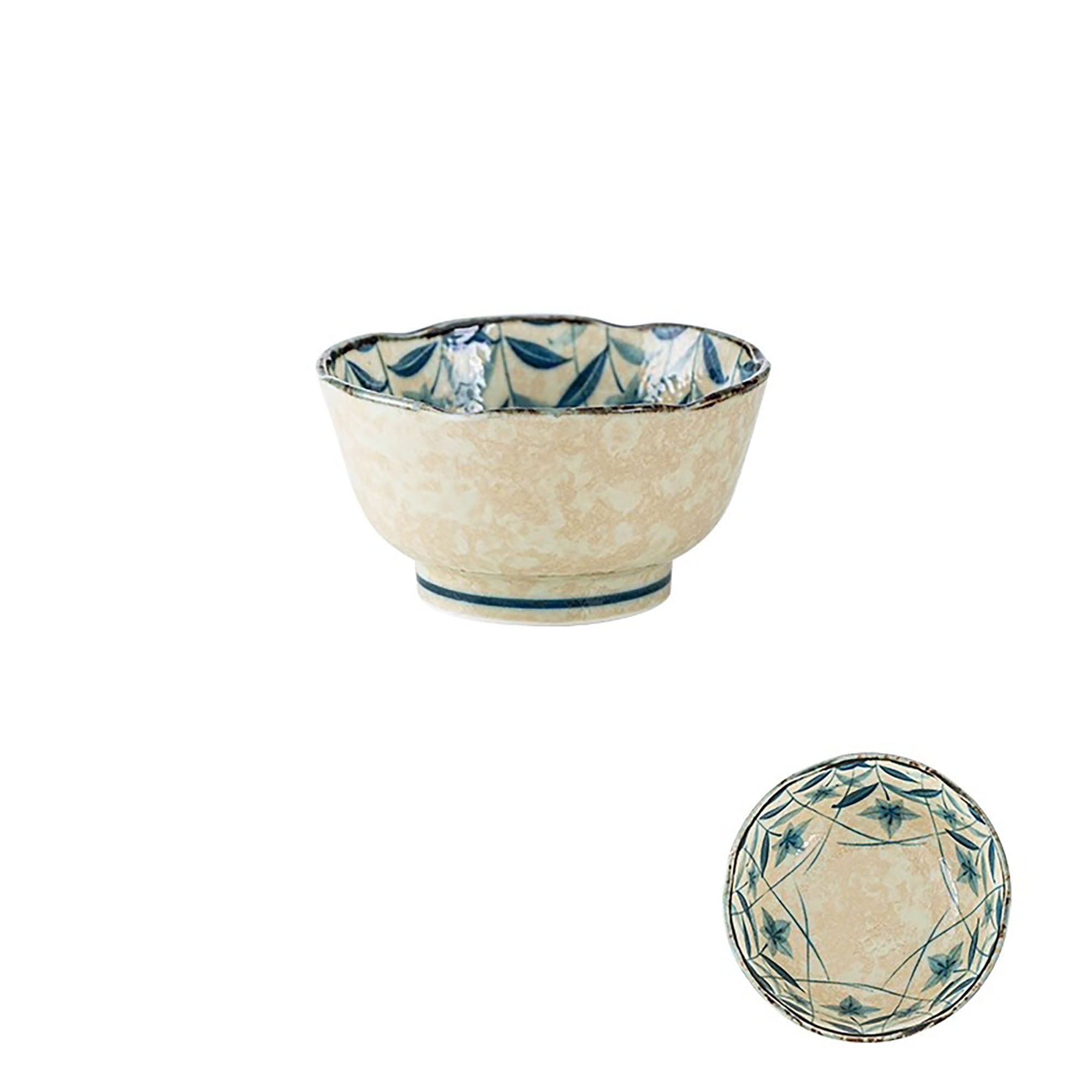 Minoyaki bowl with vintage blue bellflower pattern