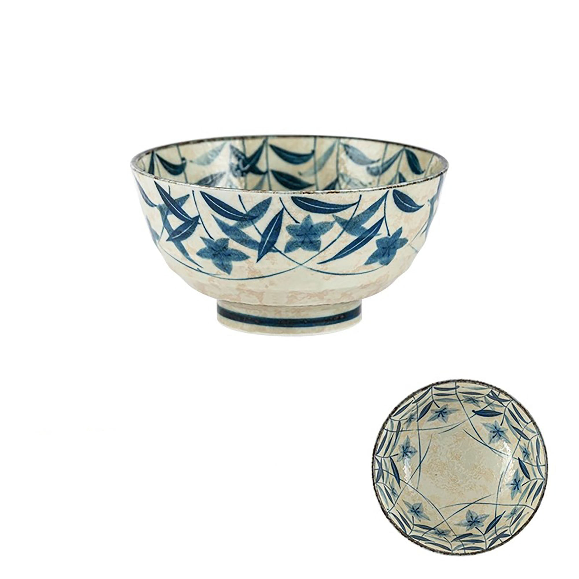 Minoyaki bowl with vintage blue bellflower pattern