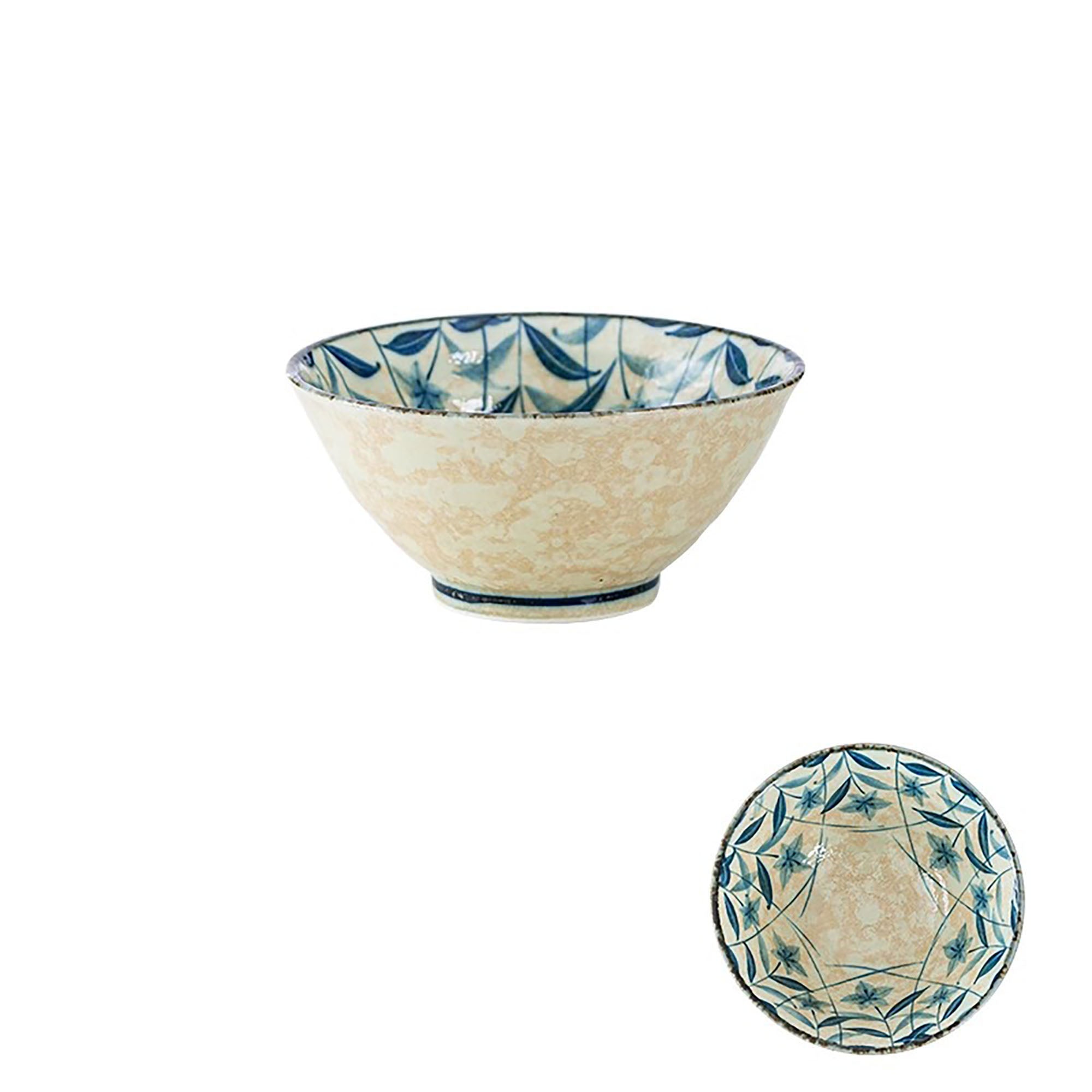 Minoyaki bowl with vintage blue bellflower pattern