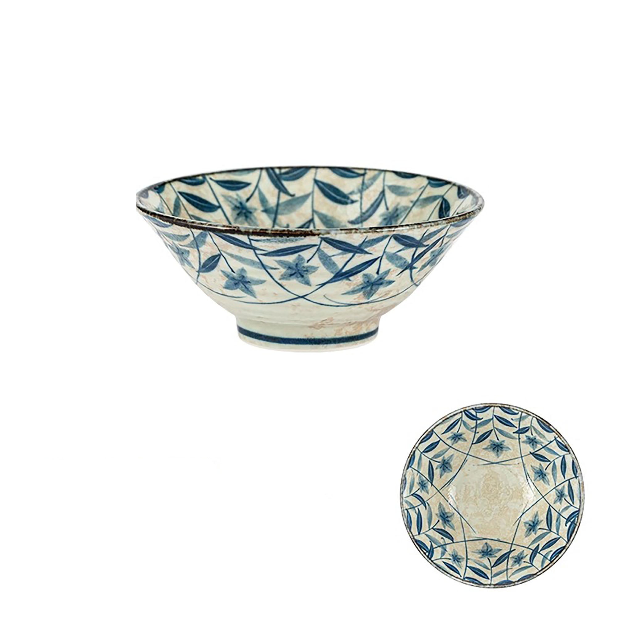 Minoyaki bowl with vintage blue bellflower pattern