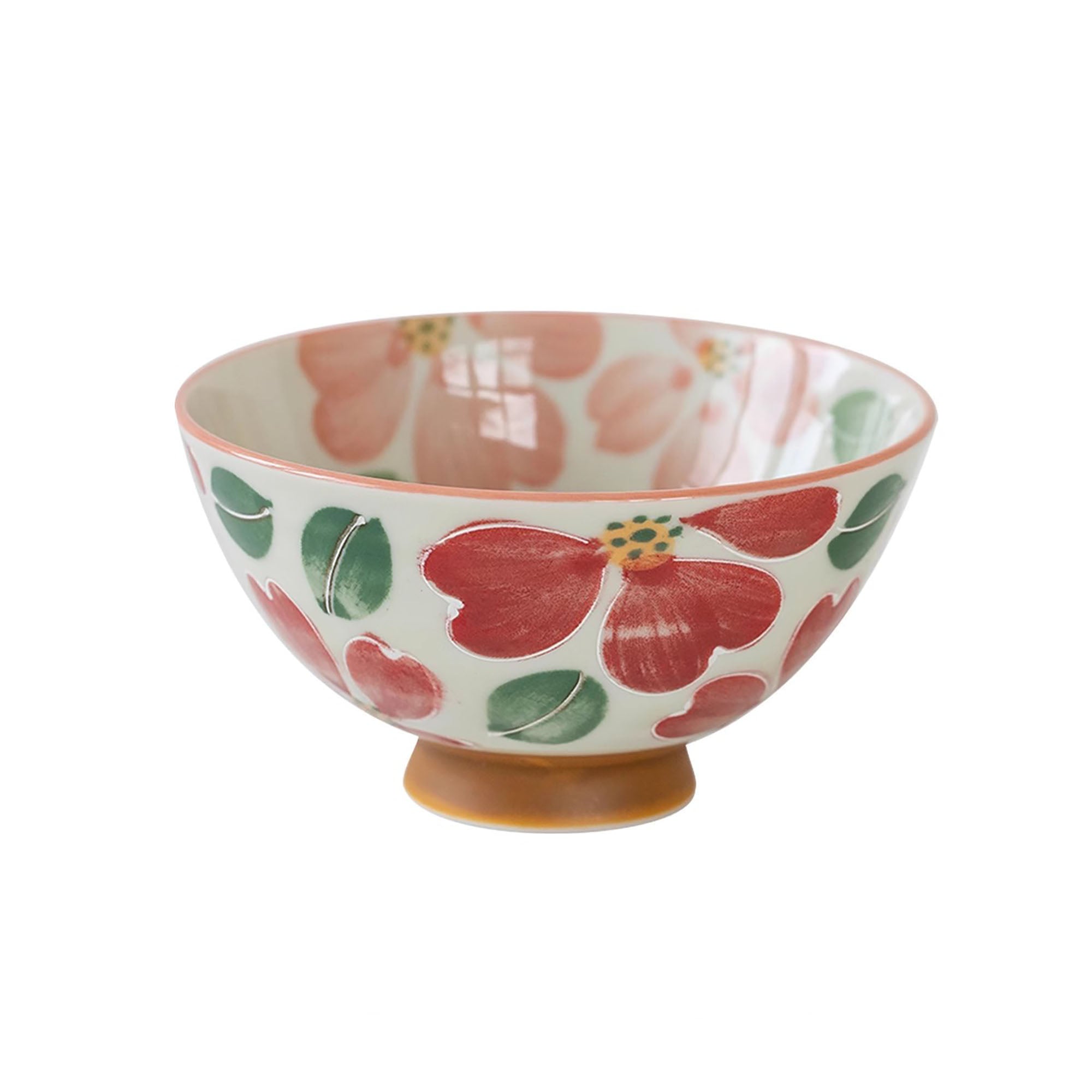 Minoyaki ceramic bowl with colorful flowers pattern