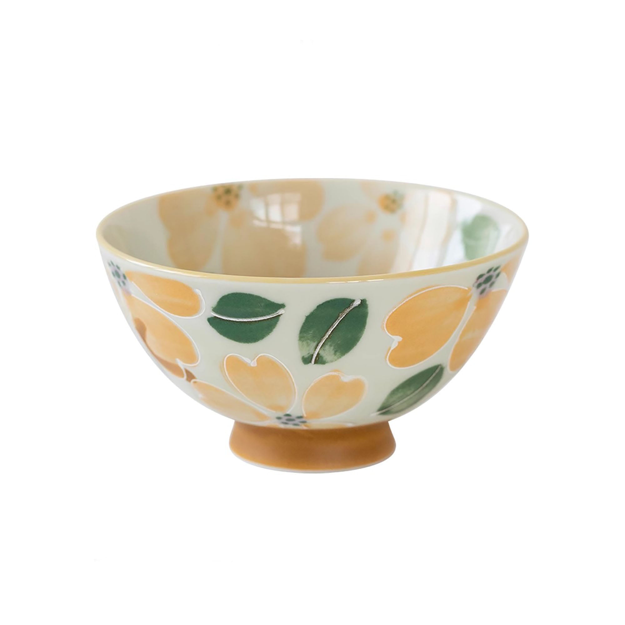 Minoyaki ceramic bowl with colorful flowers pattern
