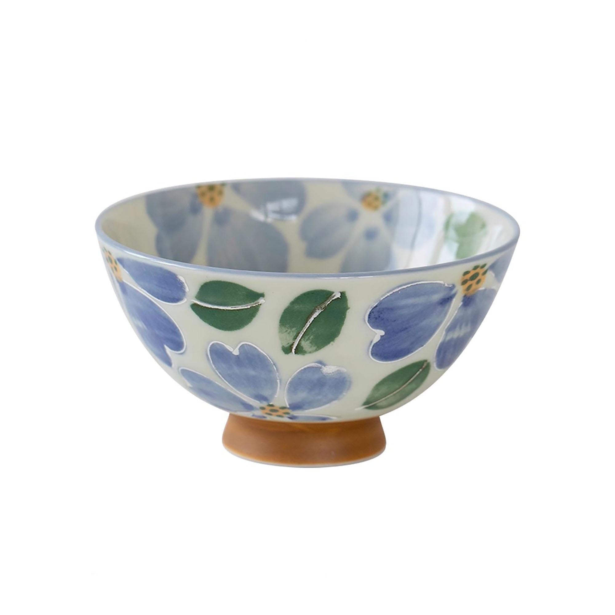 Minoyaki ceramic bowl with colorful flowers pattern
