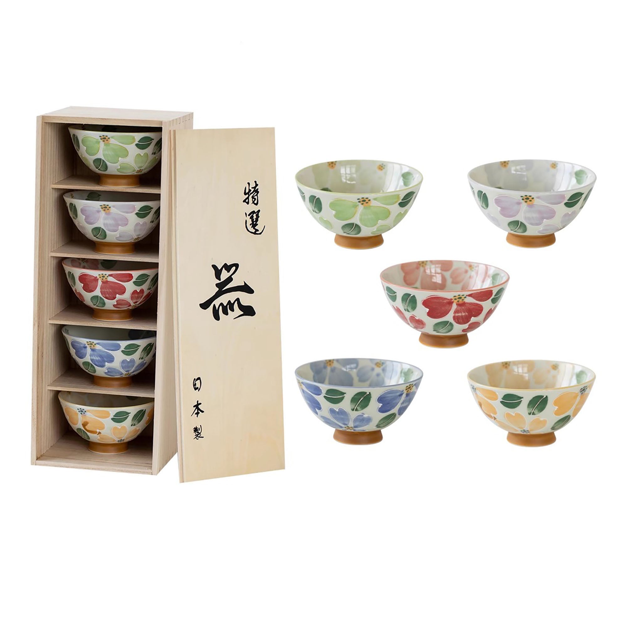 Minoyaki ceramic bowl with colorful flowers pattern