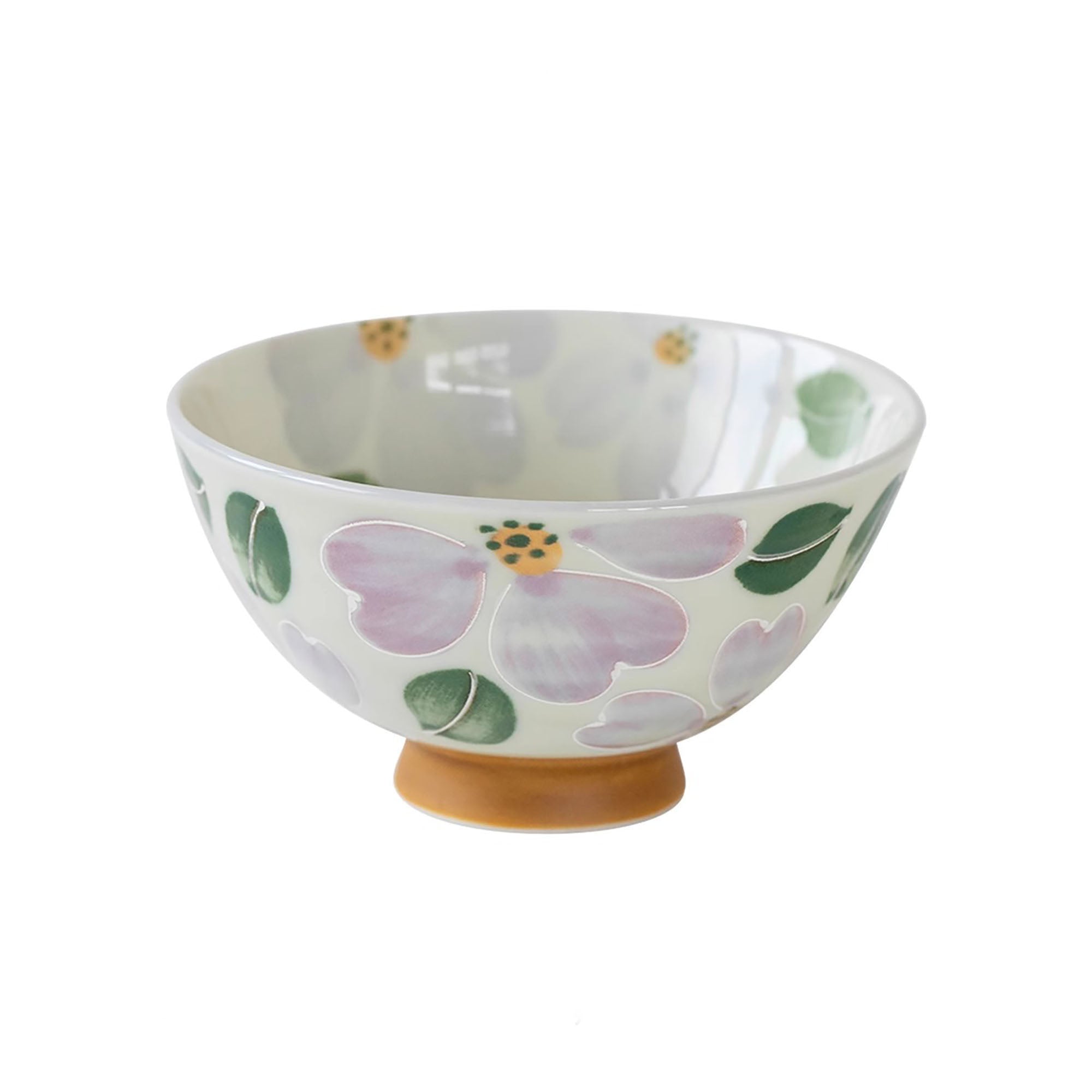 Minoyaki ceramic bowl with colorful flowers pattern