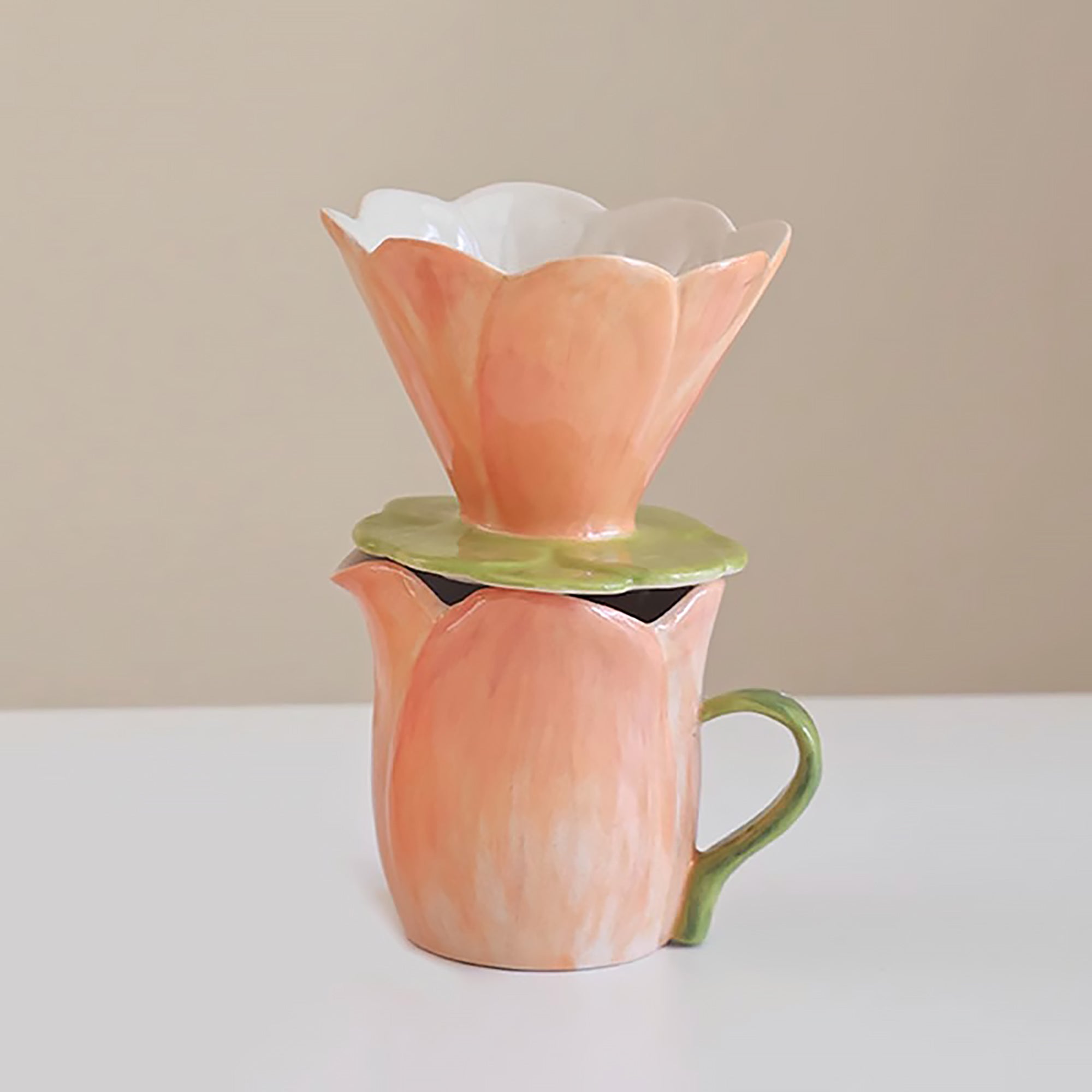 Tasse à café filtre en céramique faite main en forme de fleur