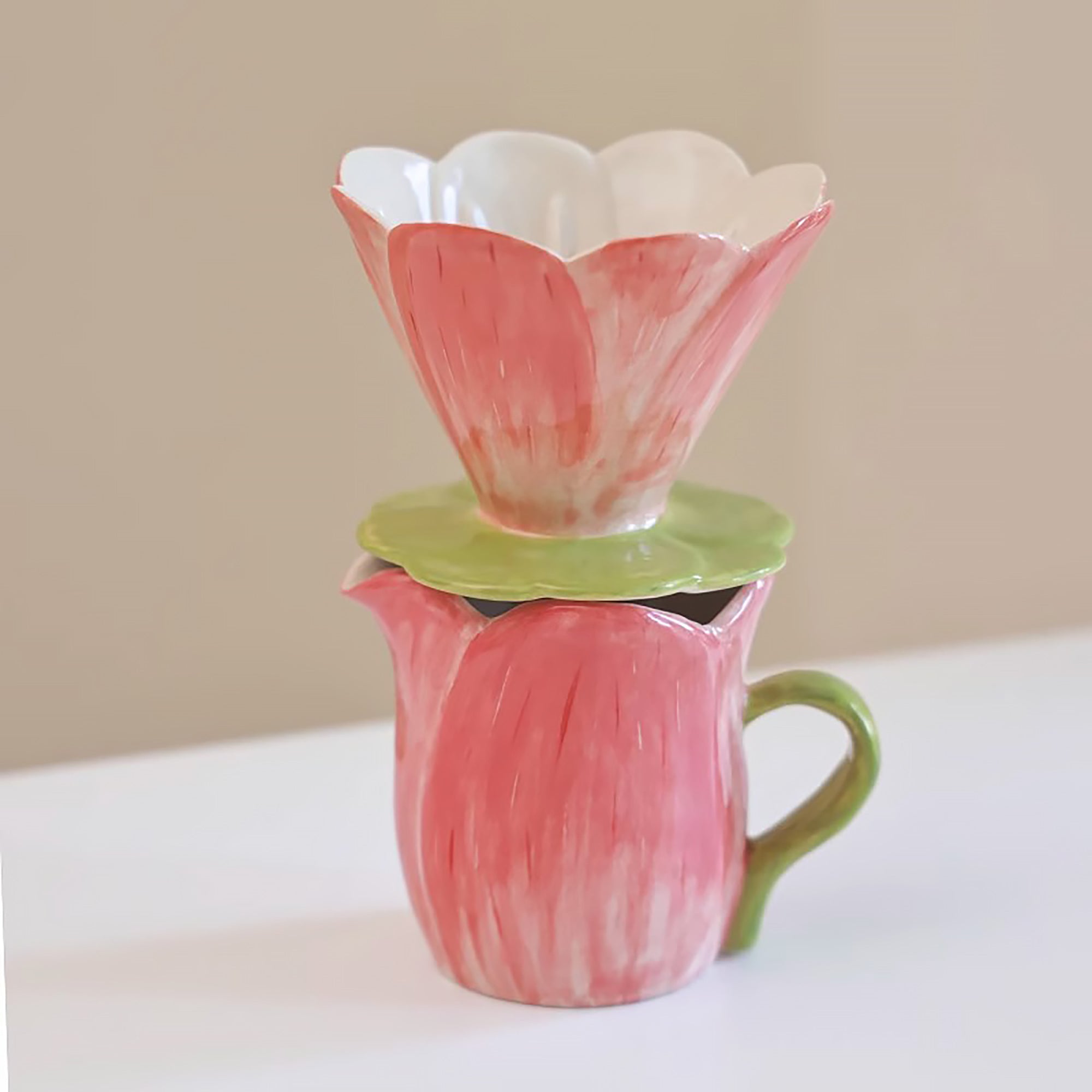 Tasse à café filtre en céramique faite main en forme de fleur