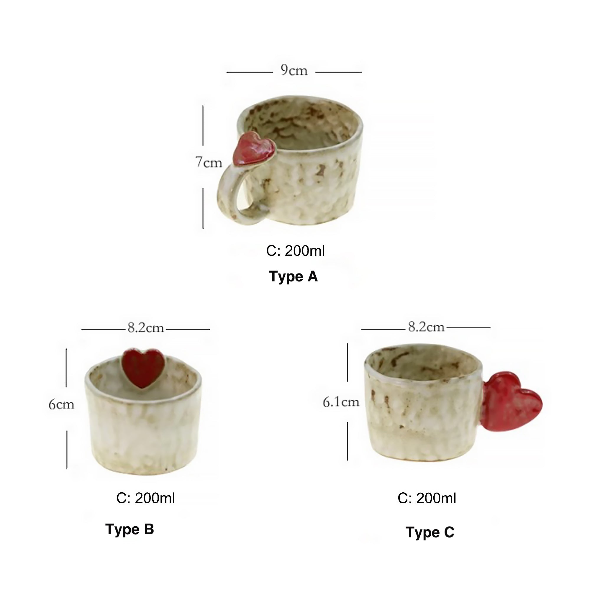 Tasse à café en céramique faite main avec cœur en relief