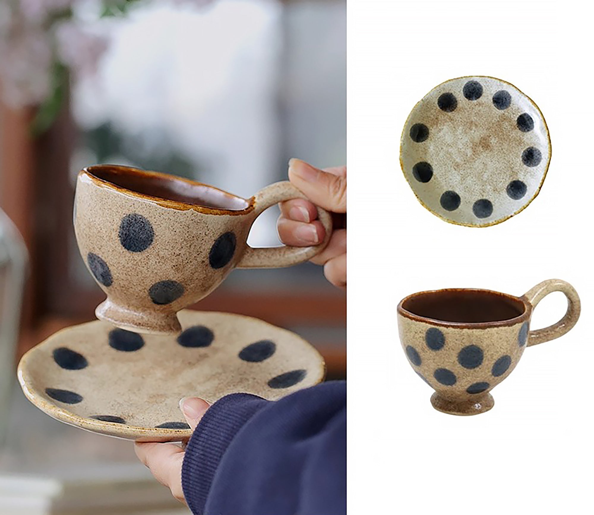 Mug en céramique fait main style vintage à pois