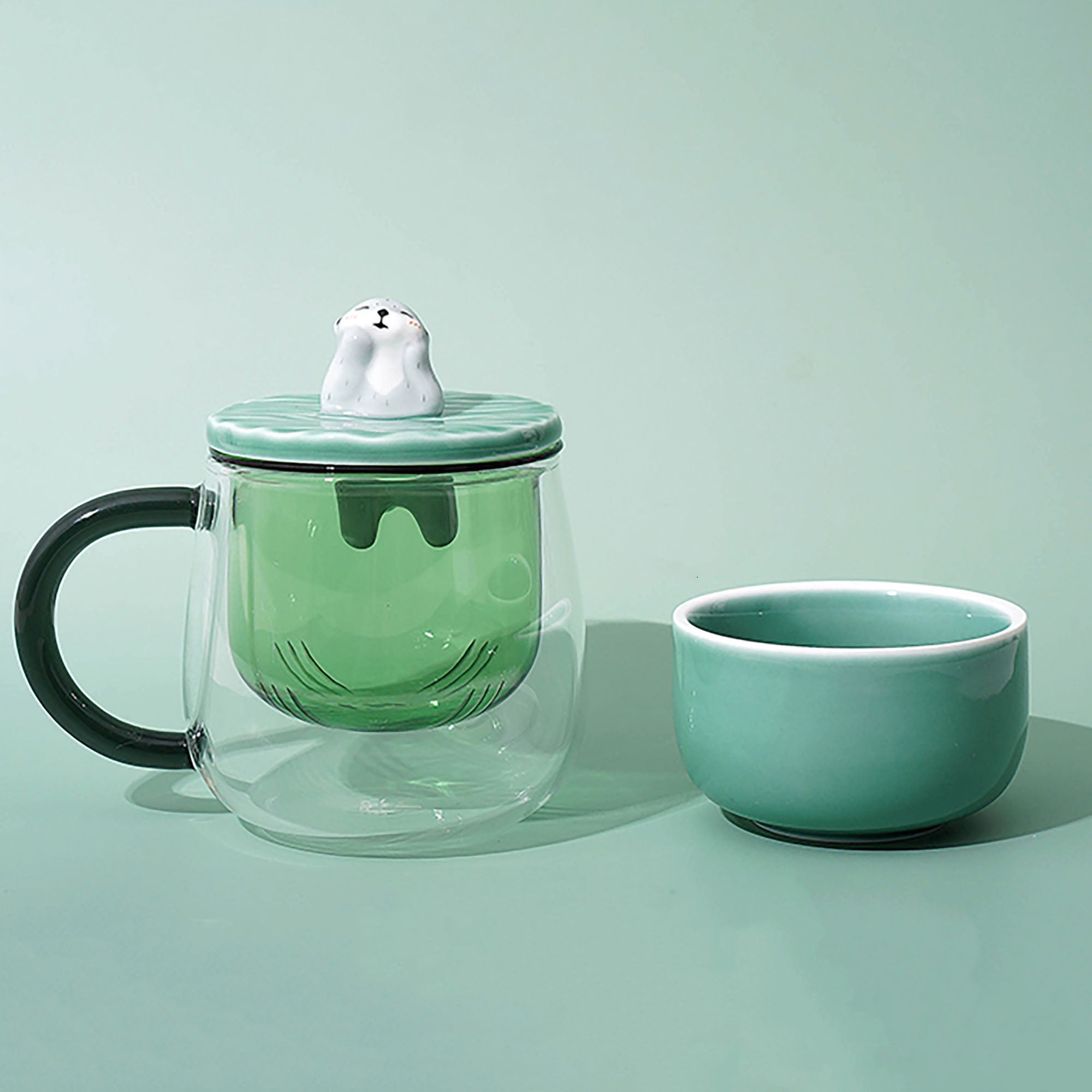 Mug avec Couvercle en Porcelaine Loutres Câlines