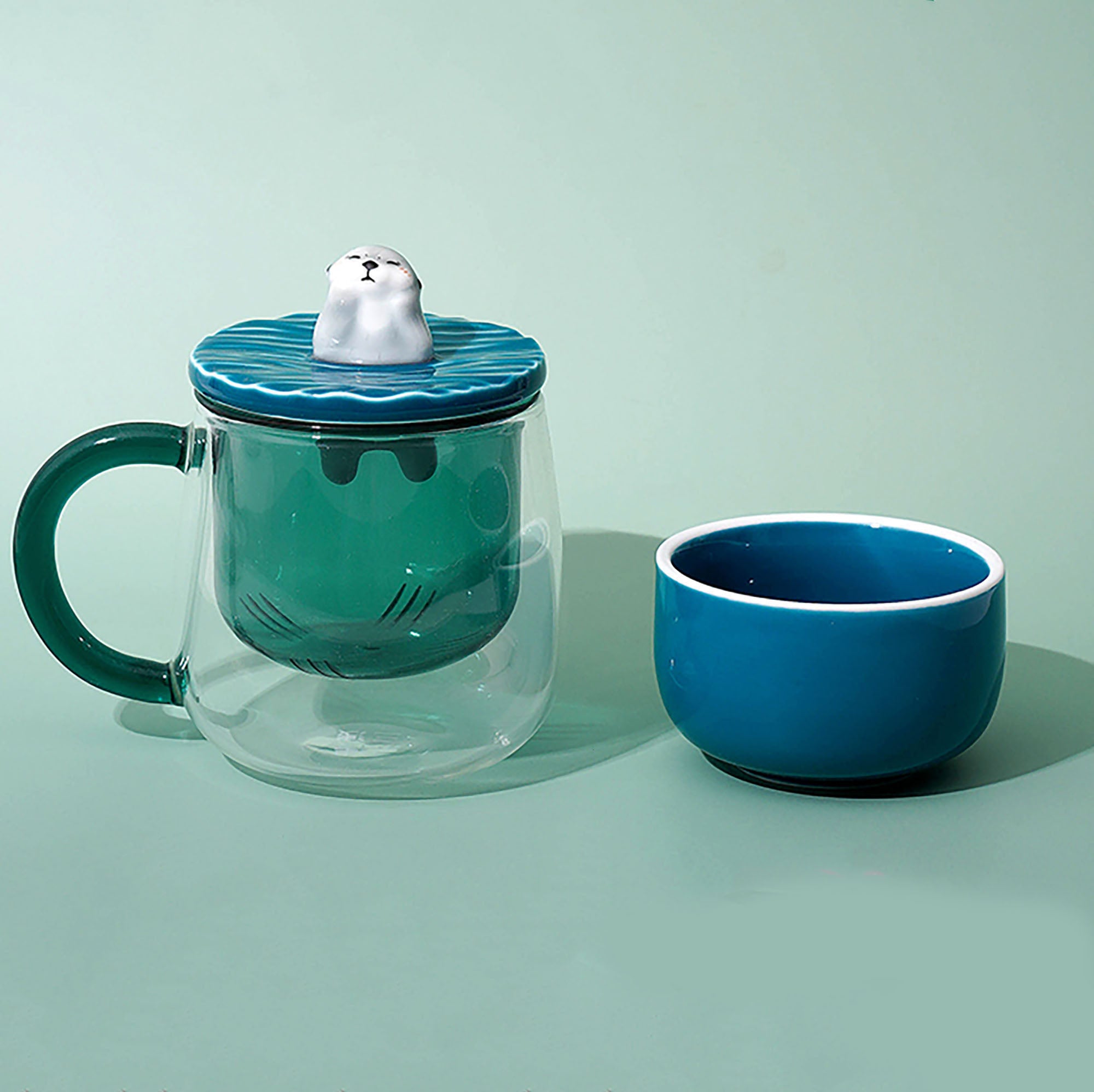 Mug avec Couvercle en Porcelaine Loutres Câlines