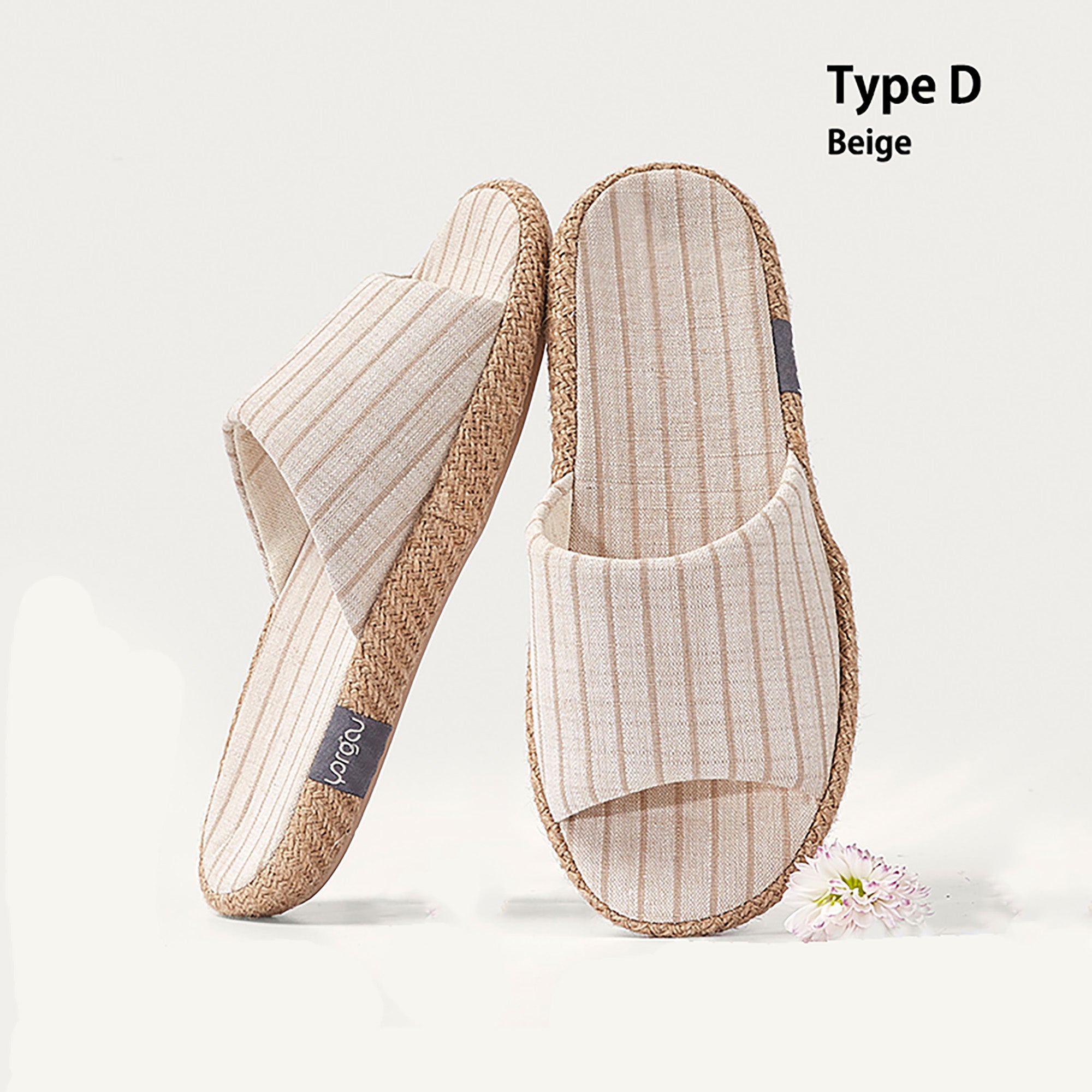 Chaussons mules confortables en lin et coton à bout ouvert