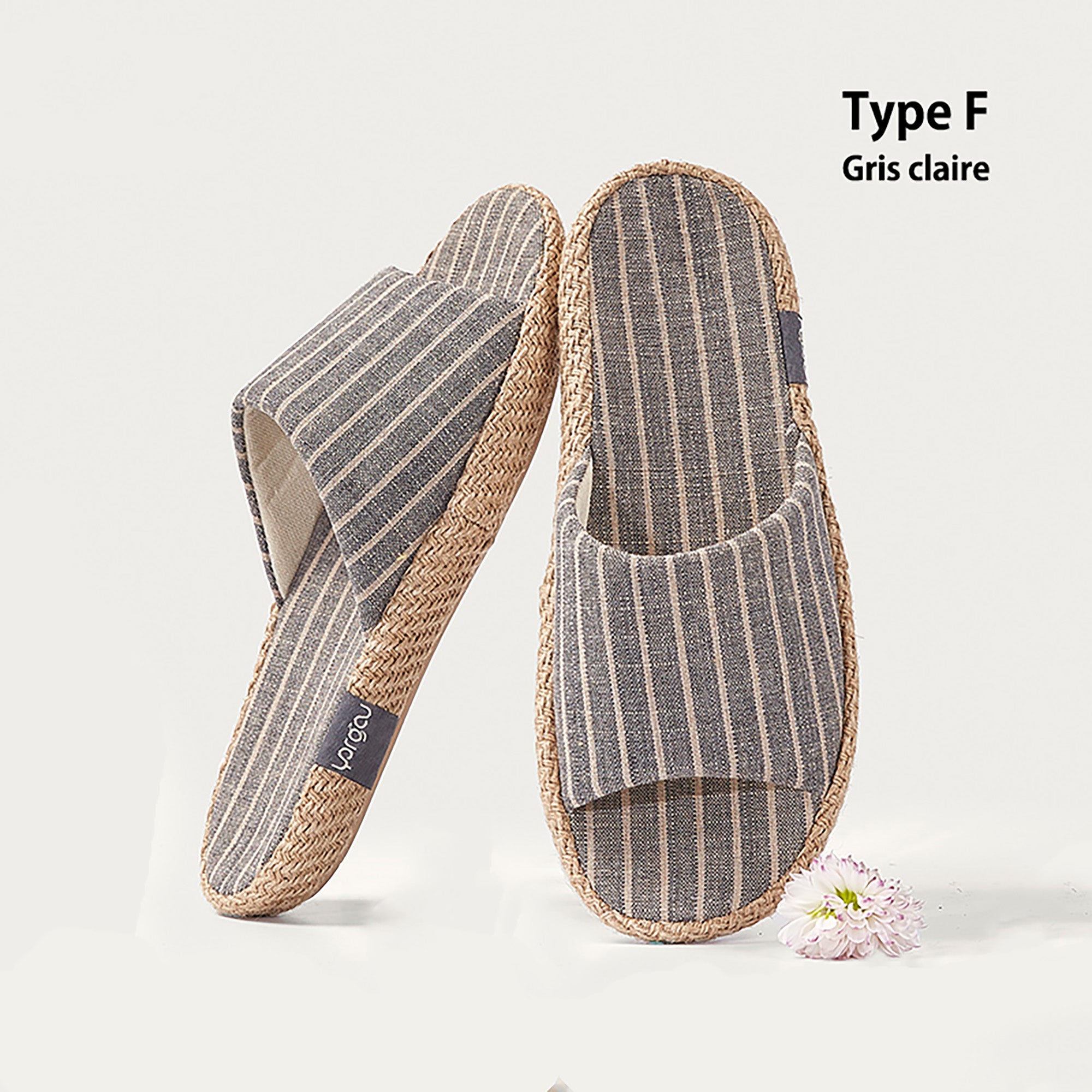Chaussons mules confortables en lin et coton à bout ouvert