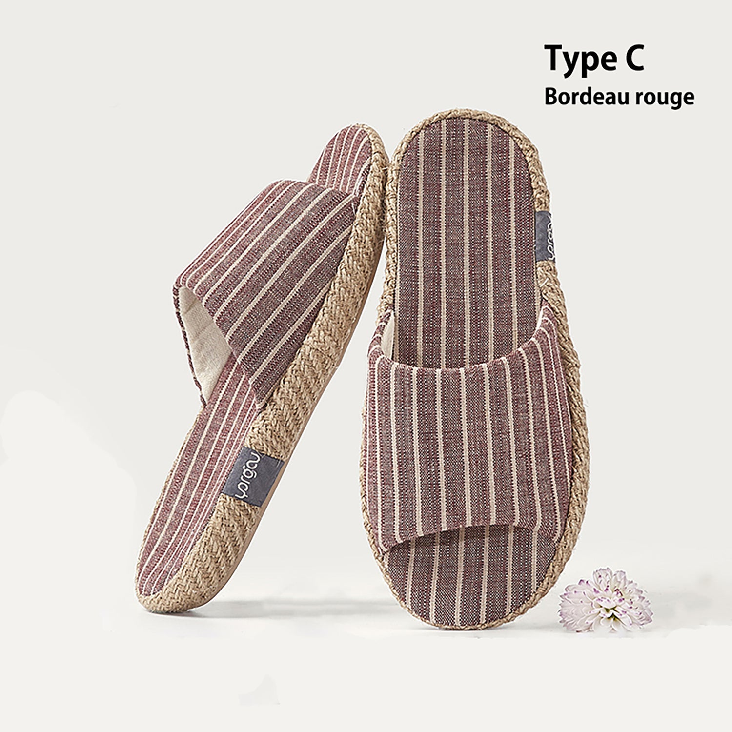 Chaussons mules confortables en lin et coton à bout ouvert
