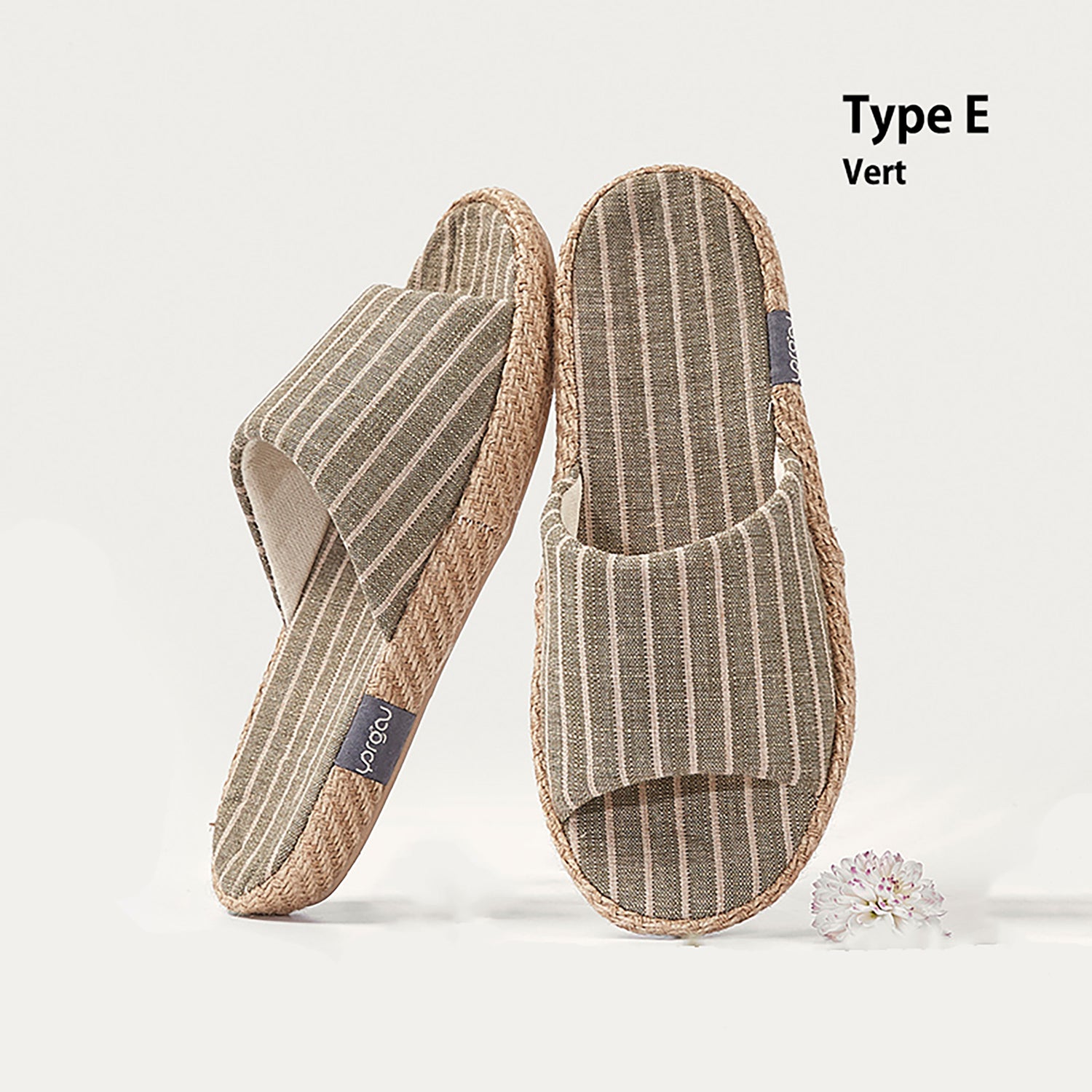 Chaussons mules confortables en lin et coton à bout ouvert