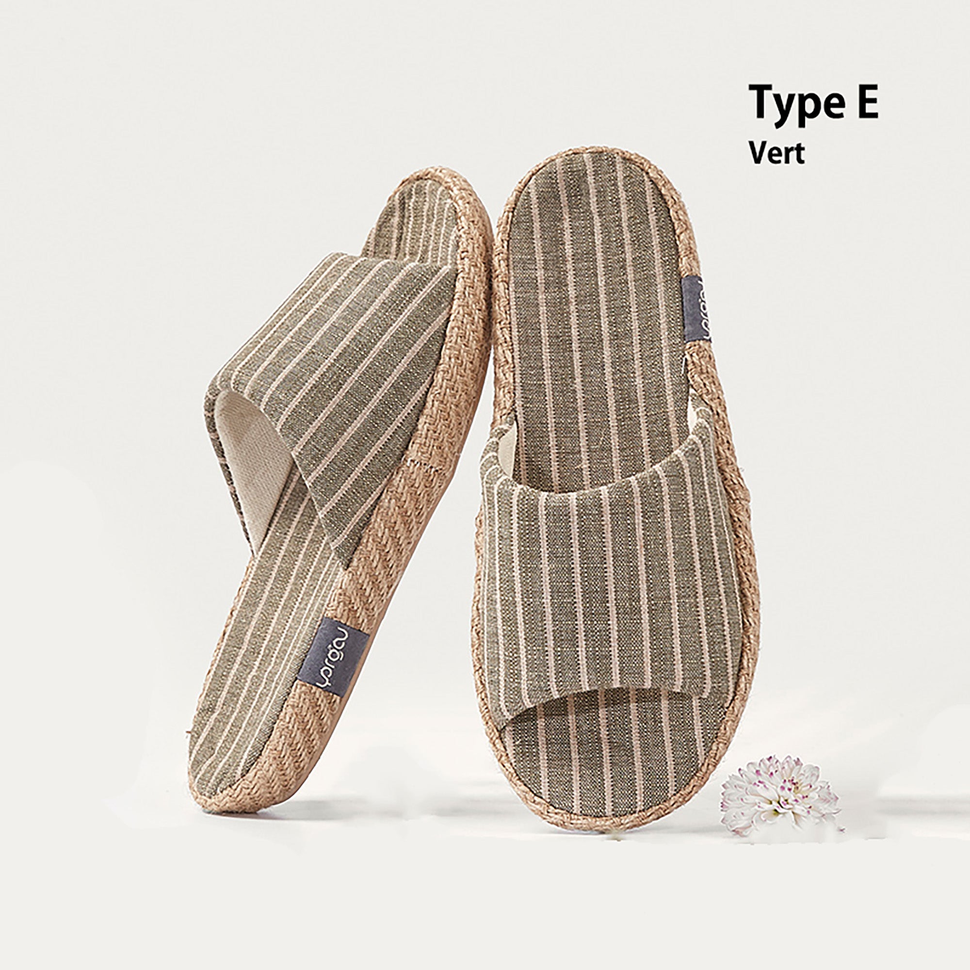Chaussons mules confortables en lin et coton à bout ouvert