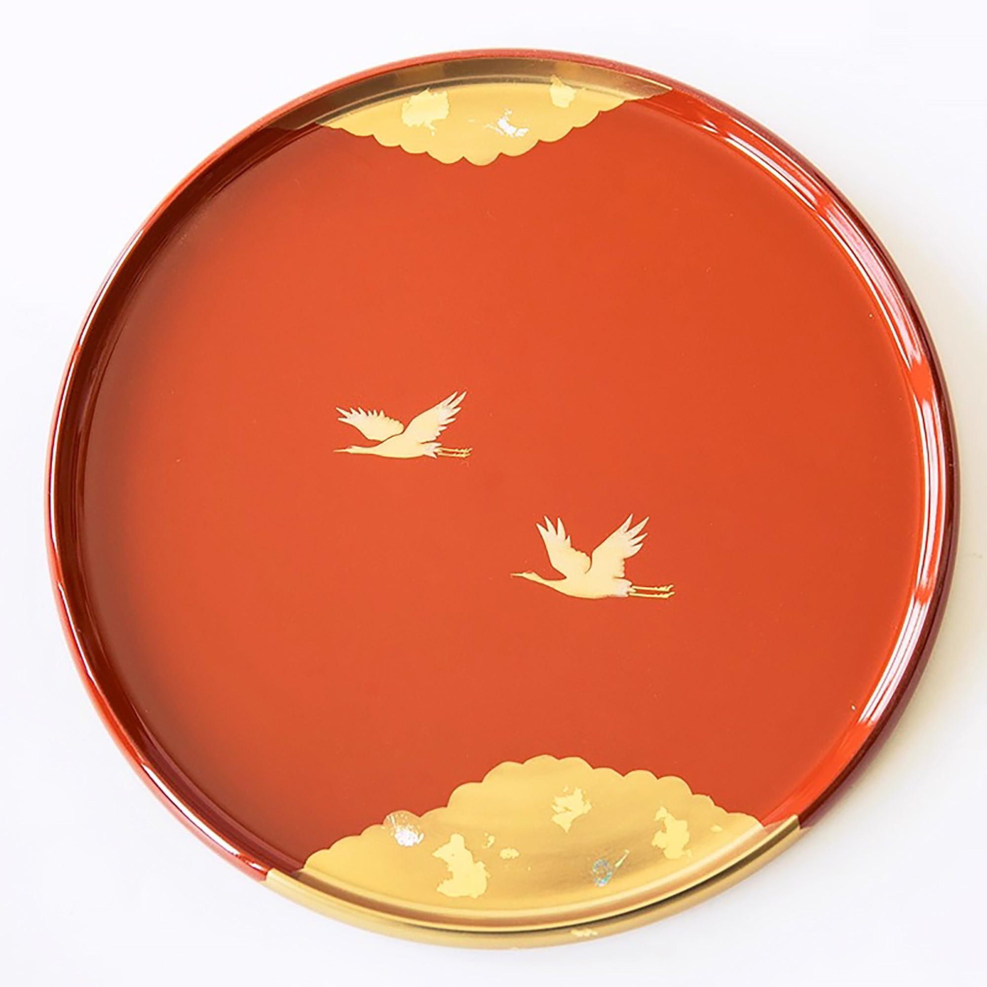 Plateau laqué Nakayama Shikki avec motifs de grues