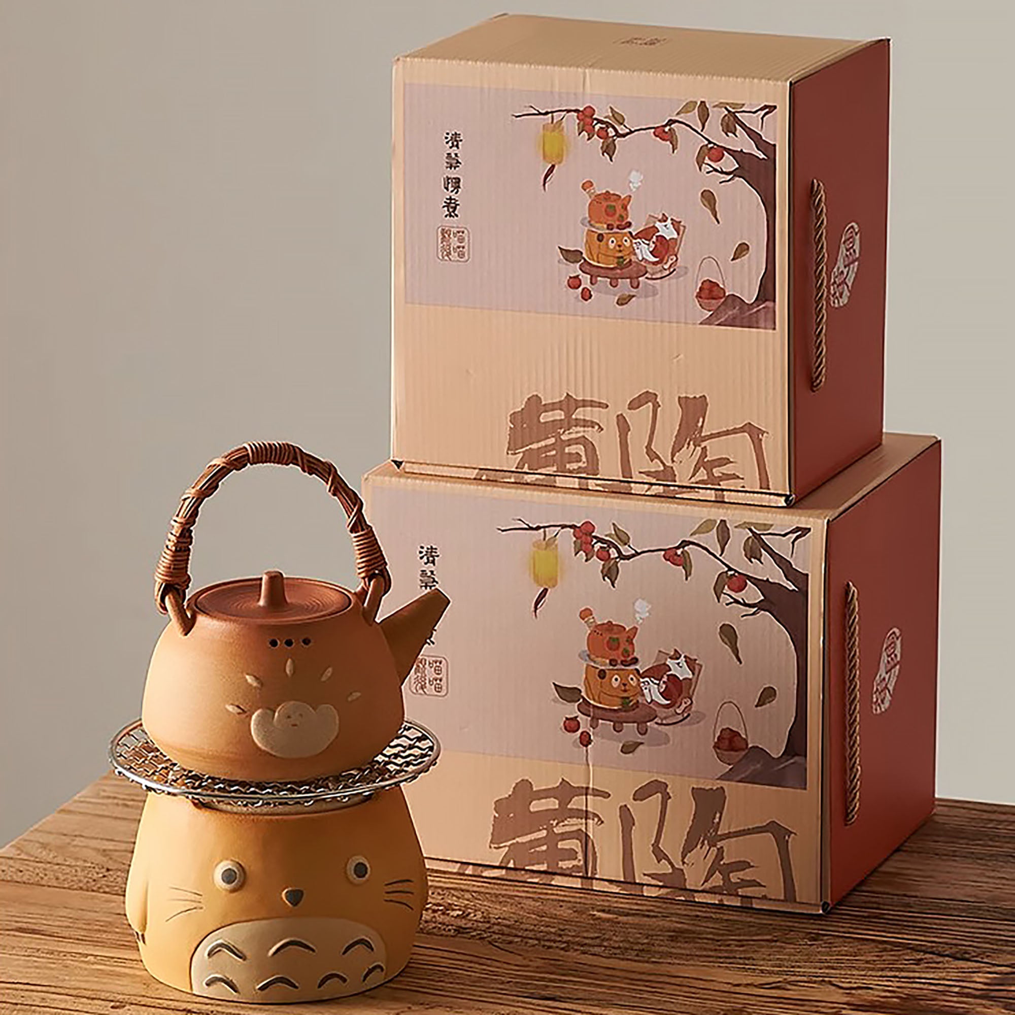 Théière et Réchaud à thé en céramique brute de Jingdezhen