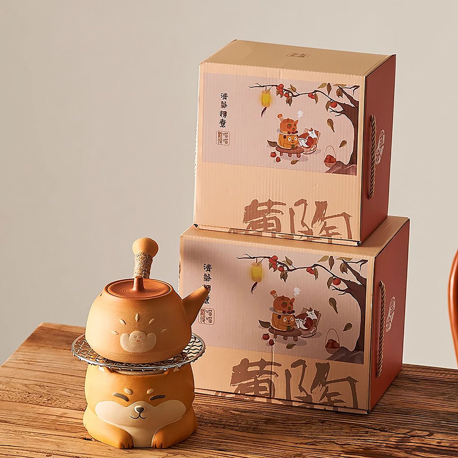 Théière et Réchaud à thé en céramique brute de Jingdezhen