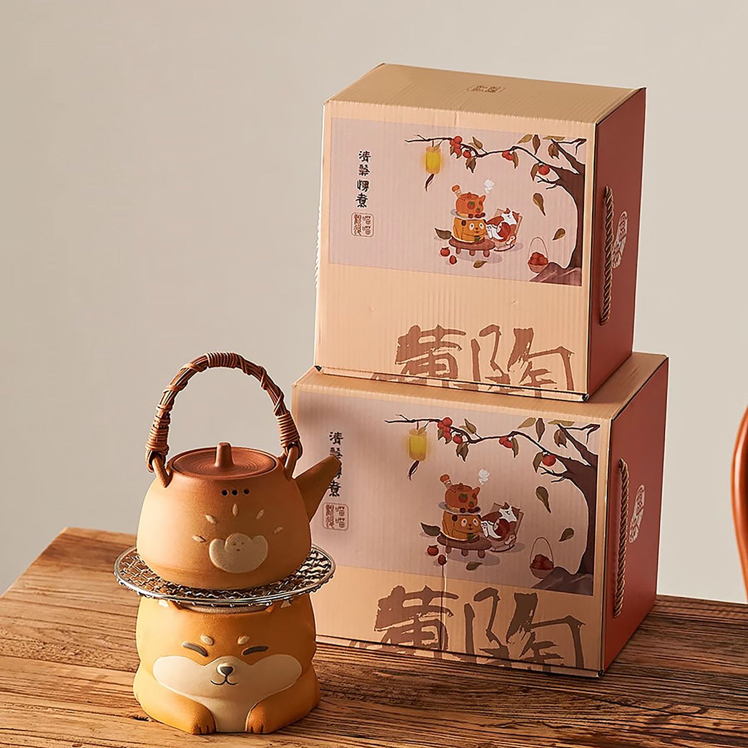 Théière et Réchaud à thé en céramique brute de Jingdezhen