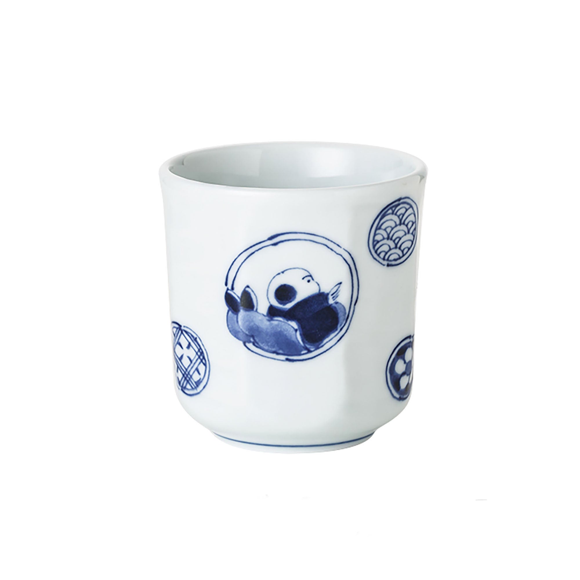 Tasse Yunomi en céramique bleu et blanc
