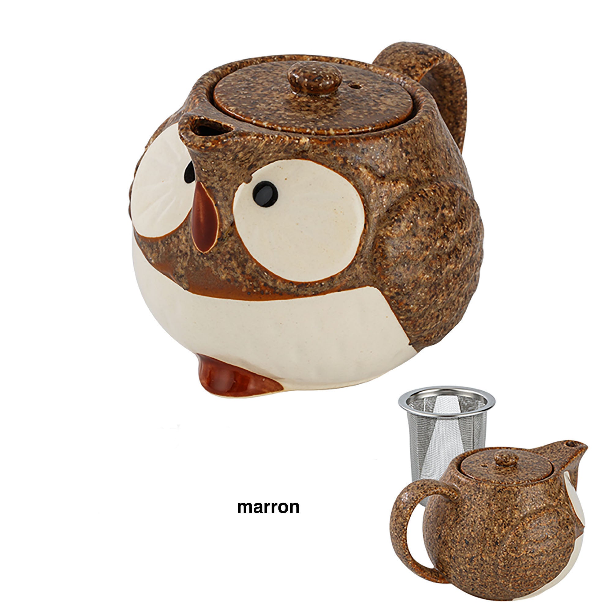 Théière et tasses avec un mignon design de hibou