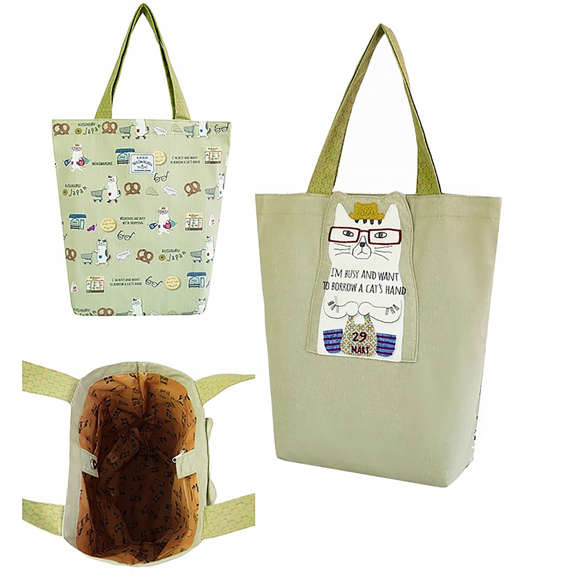 Grand Sac cabas Kusuguru avec chat brodé