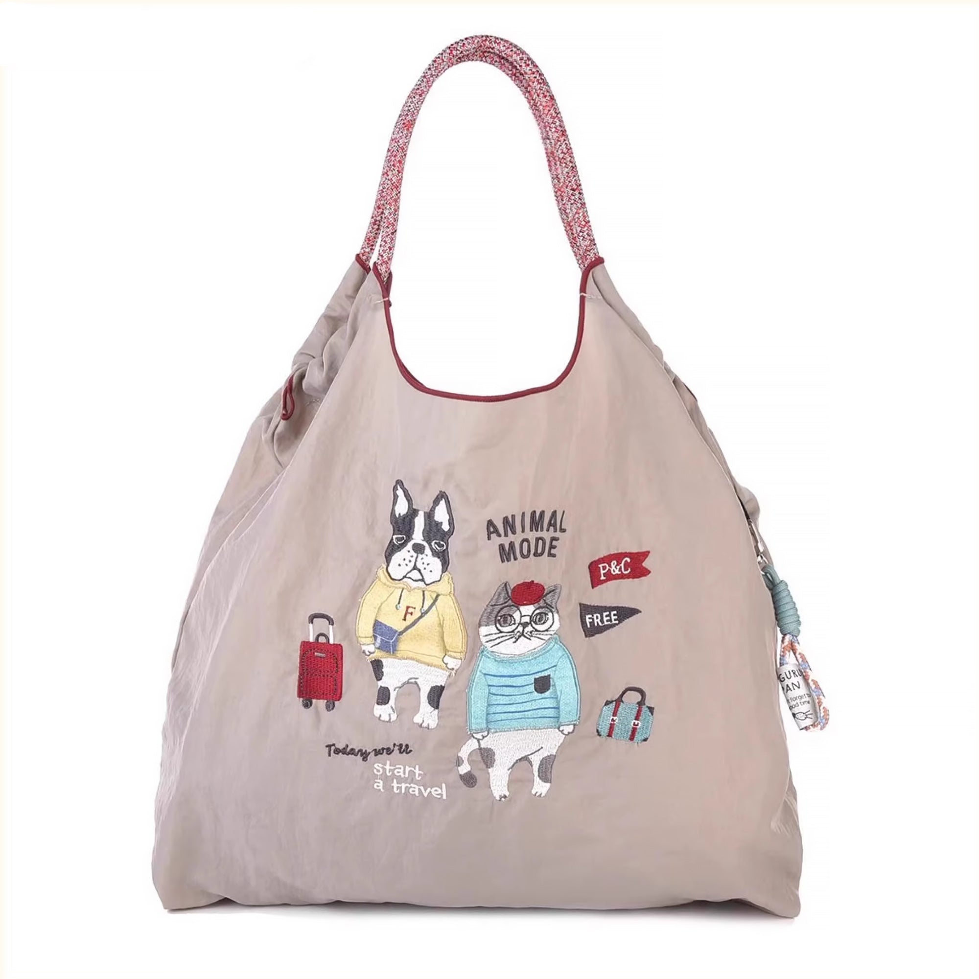 Sac tote en nylon brodé chat Kusuguru