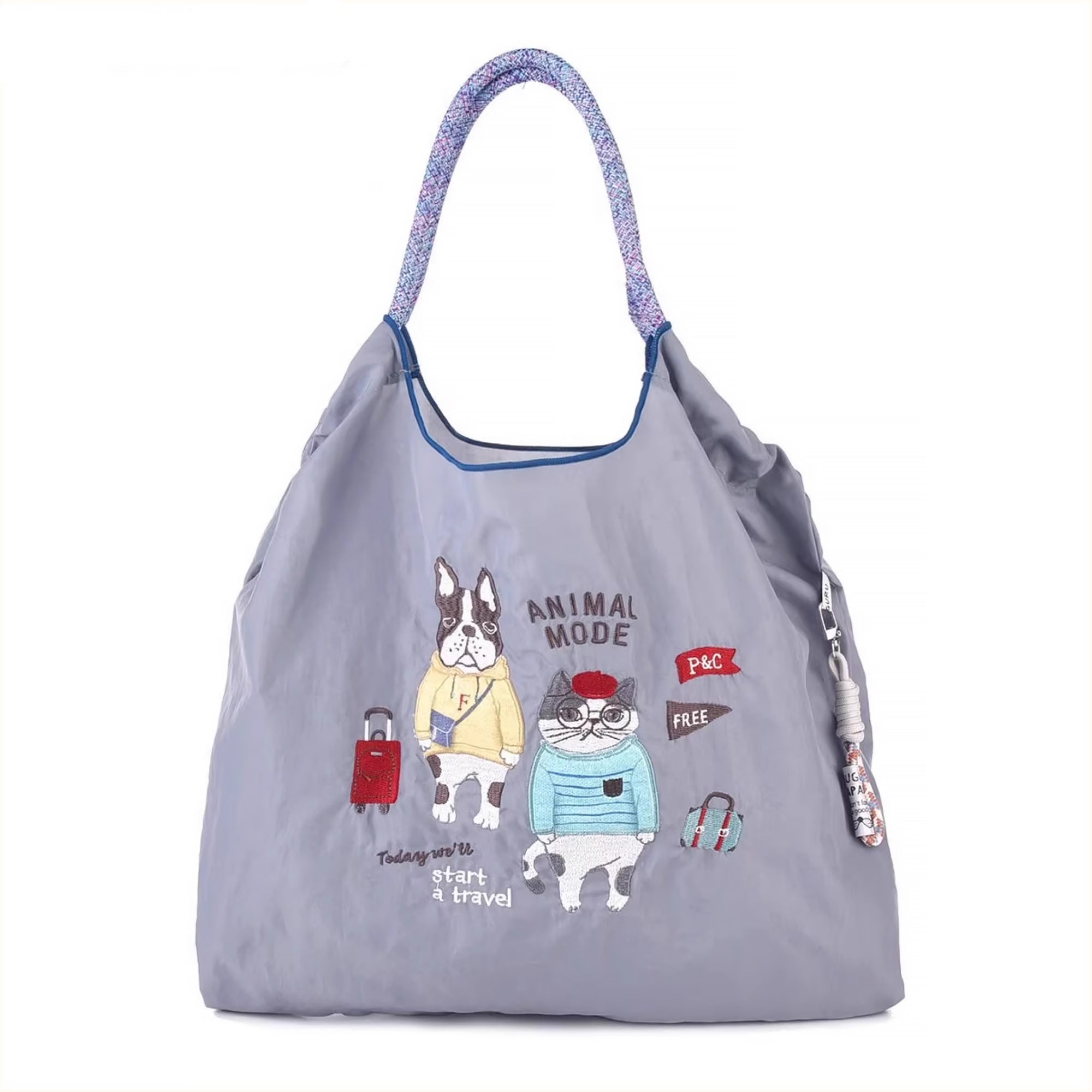 Sac tote en nylon brodé chat Kusuguru