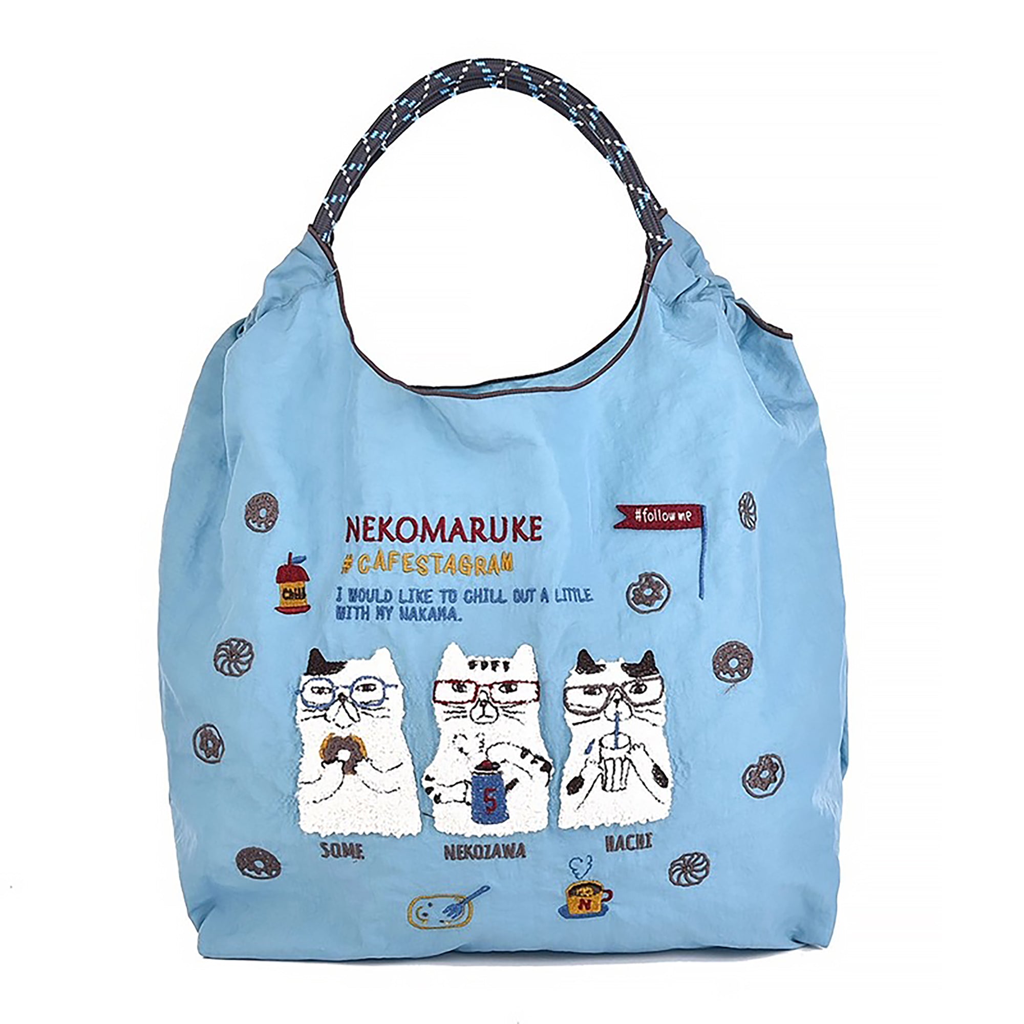 Sac shopping Kusuguru en nylon brodé motif chat