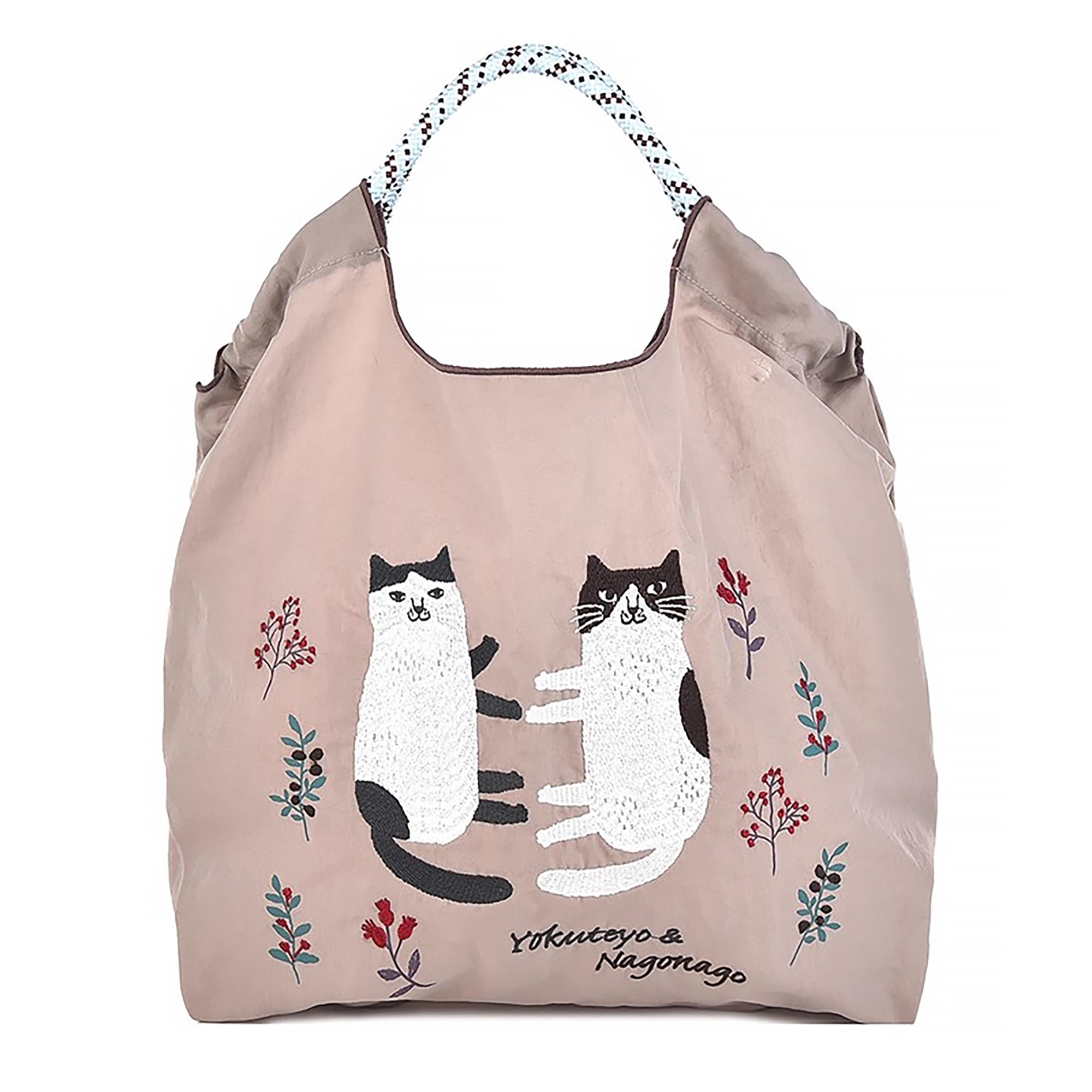 Kusuguru Einkaufstasche aus besticktem Nylon mit Katzenmotiv