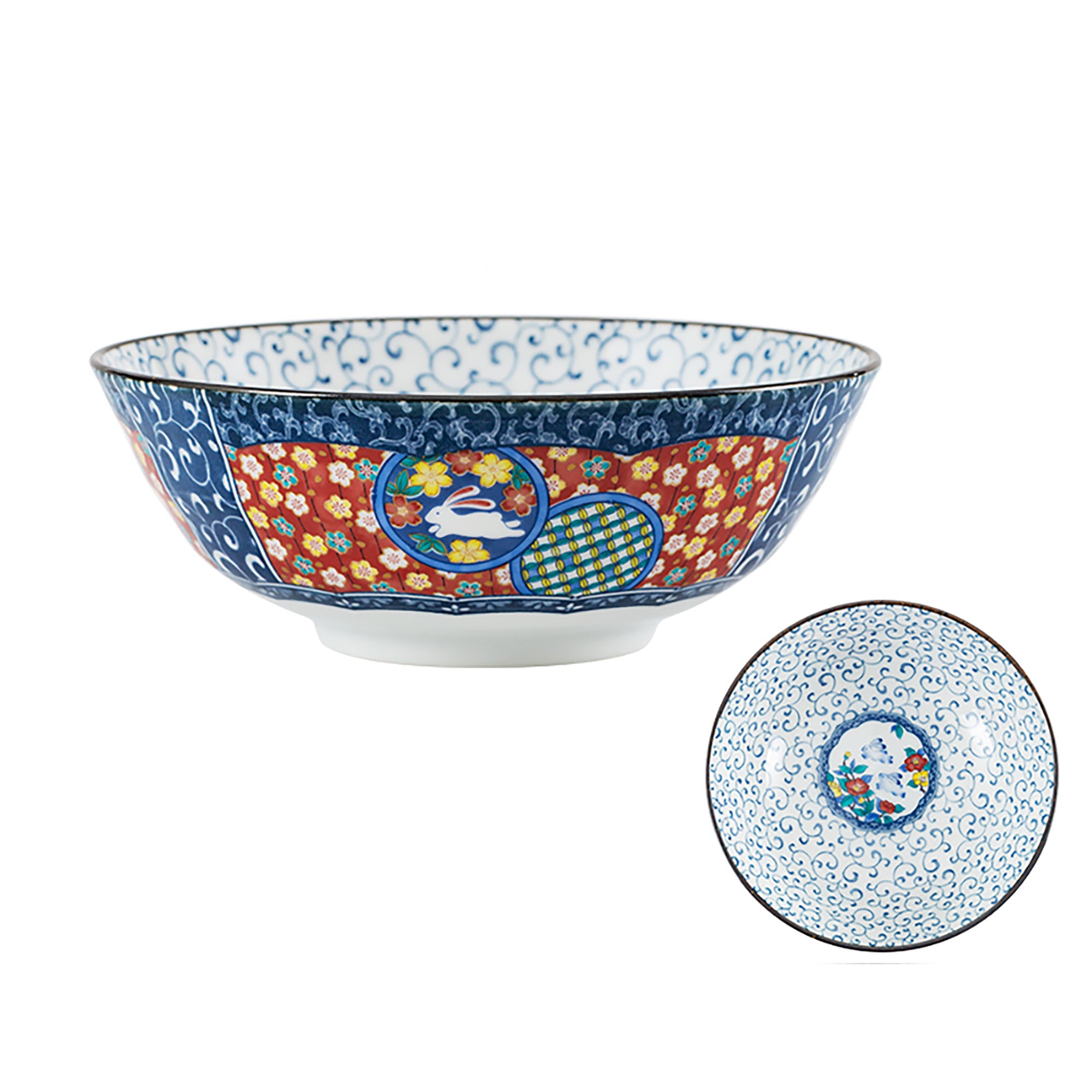 Kutani ceramic tableware with floral rabbit pattern