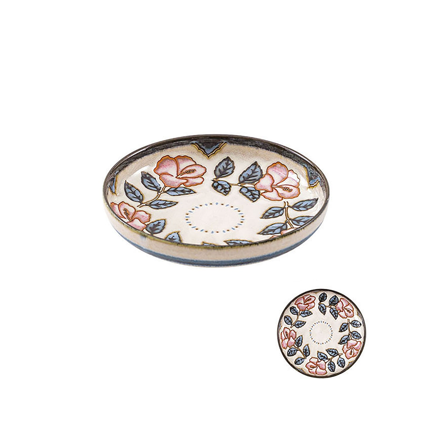 Vaisselle en céramique rouge vintage avec motif de rose d&