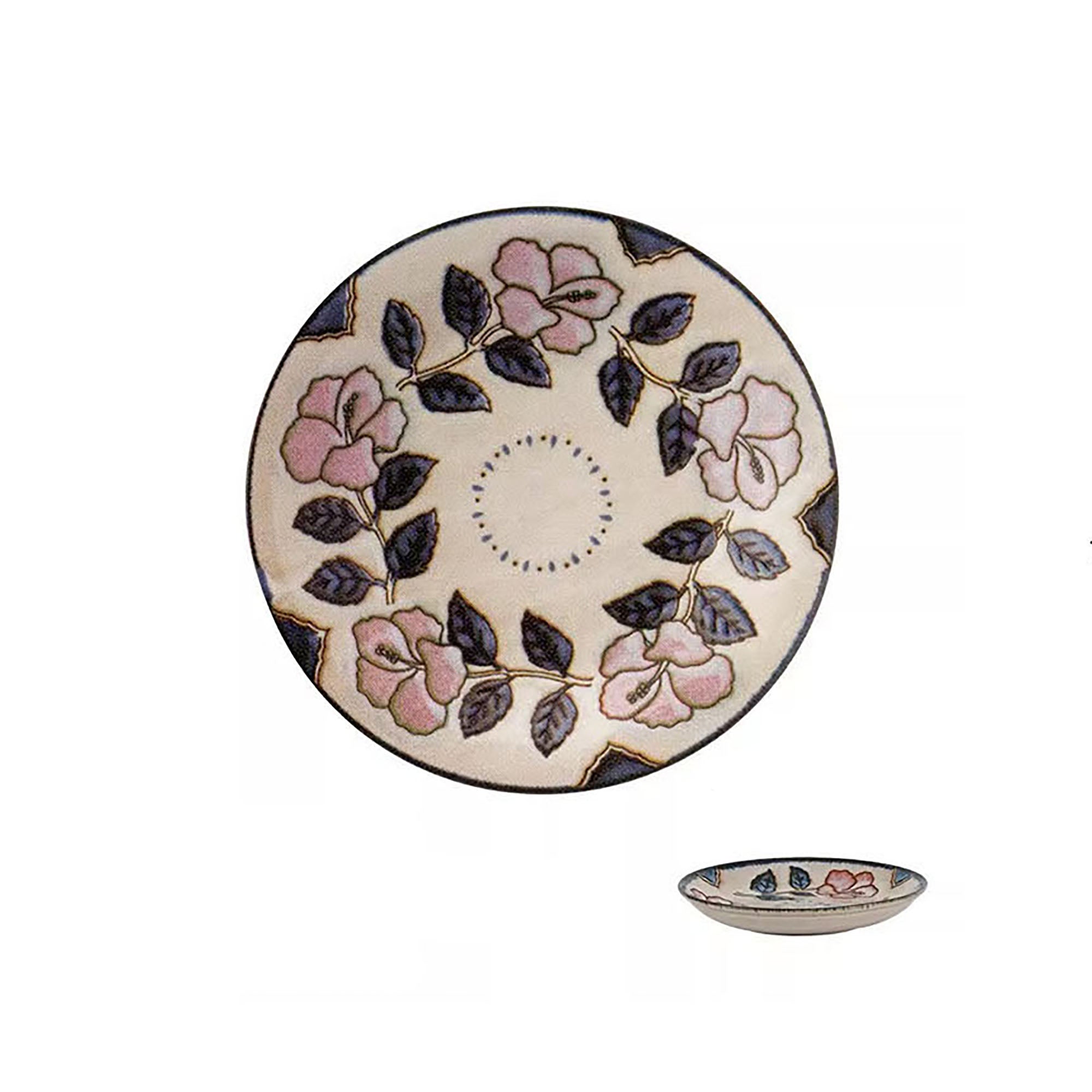 Vintage red ceramic tableware with Okinawa rose pattern