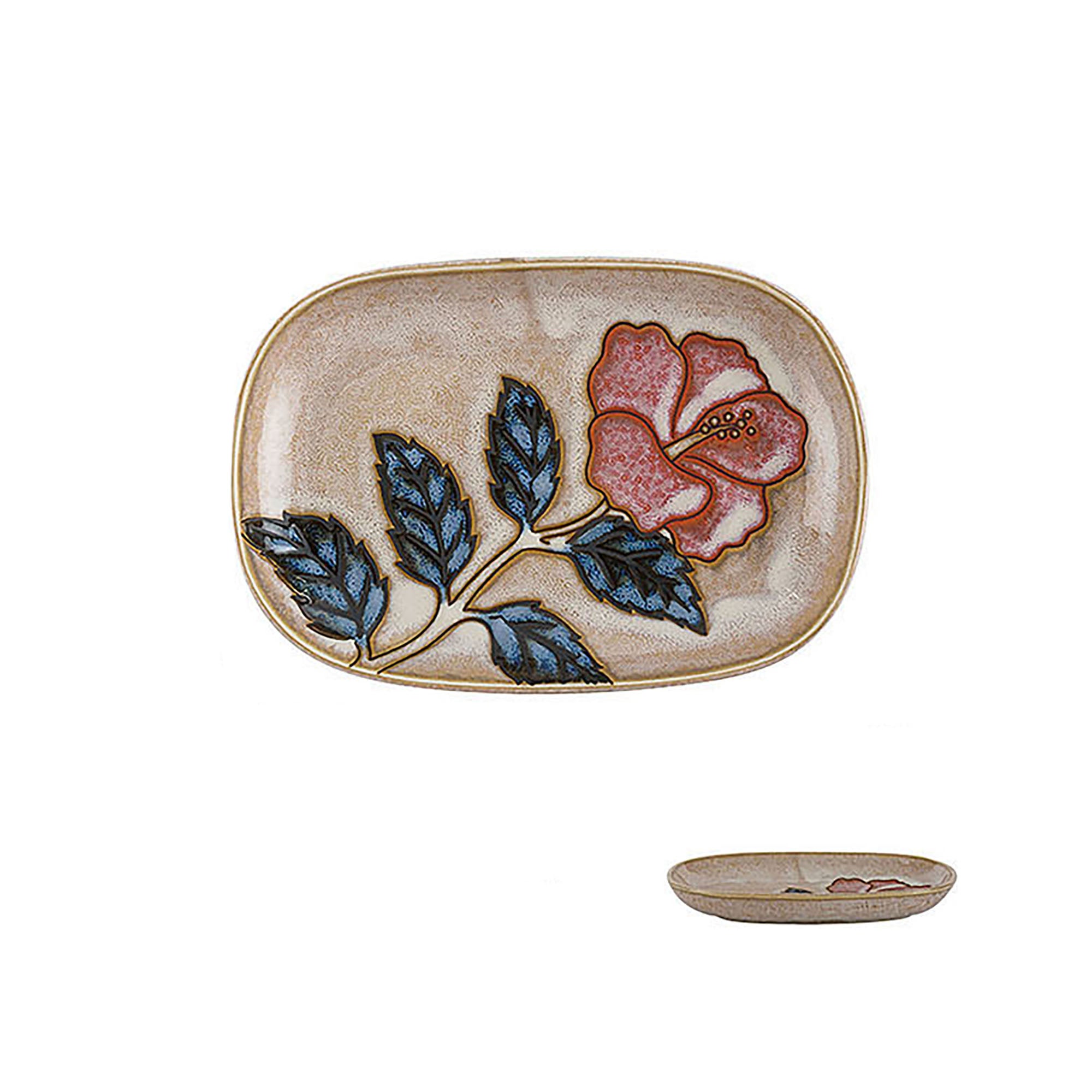 Vintage red ceramic tableware with Okinawa rose pattern