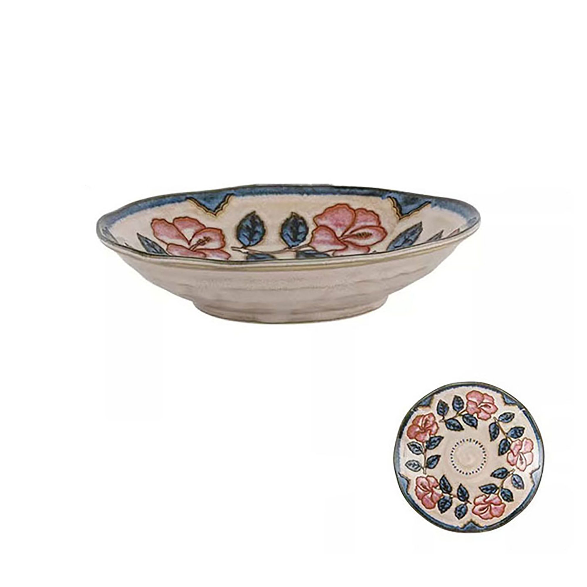 Vintage red ceramic tableware with Okinawa rose pattern