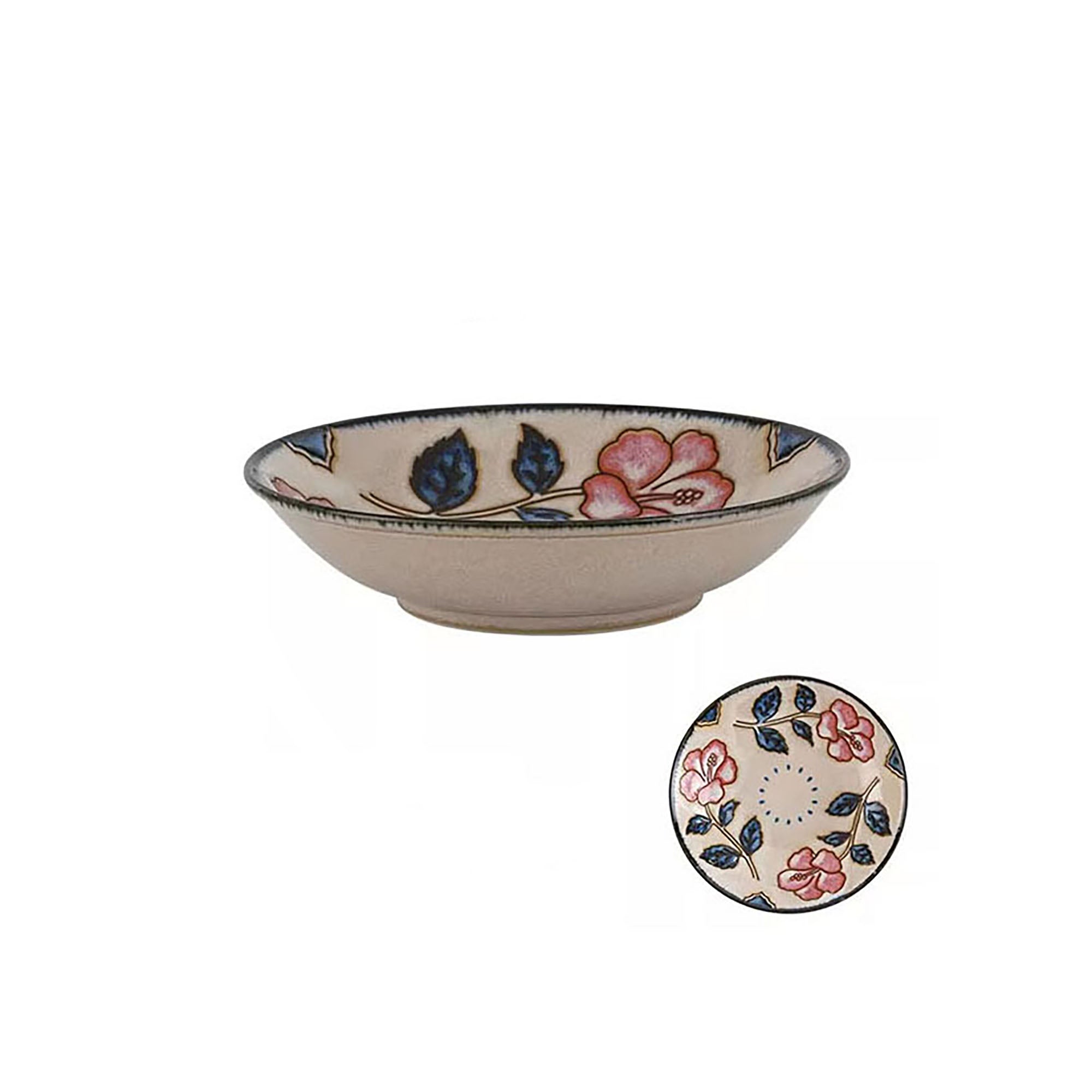 Vintage red ceramic tableware with Okinawa rose pattern