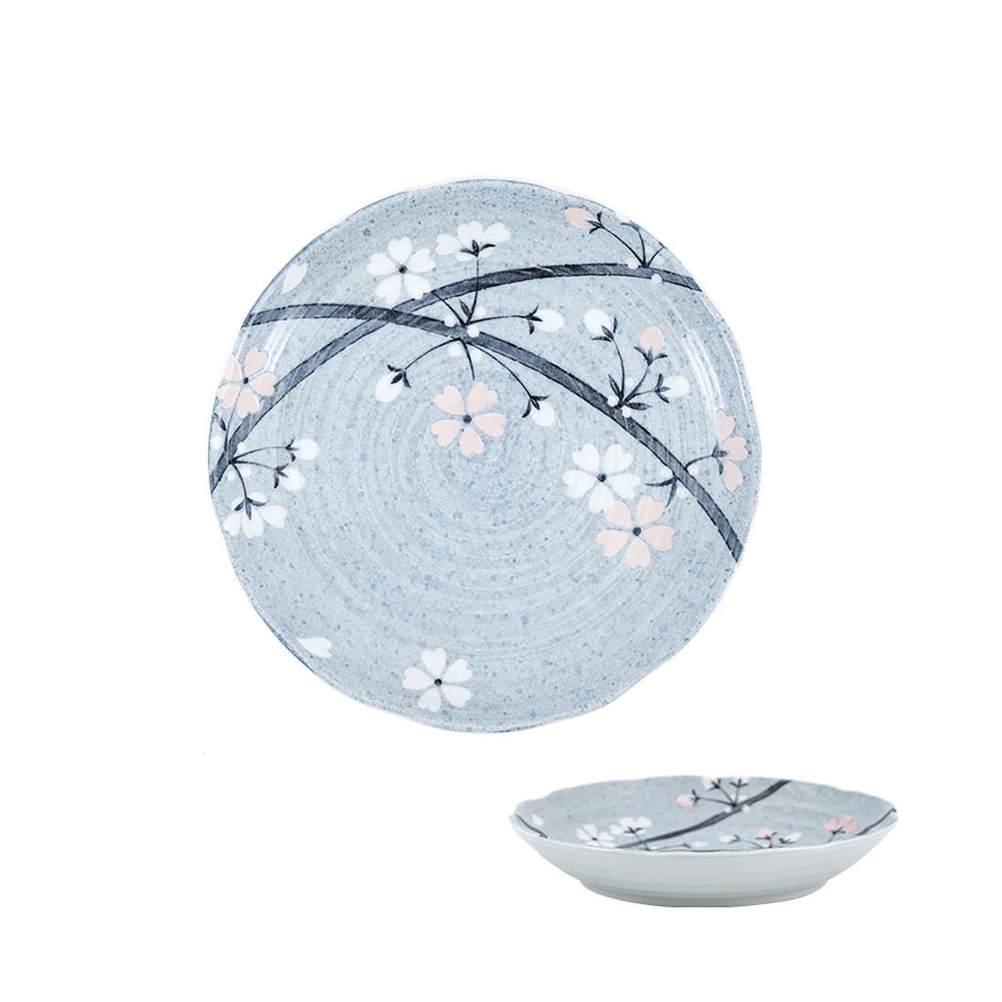 Light Grey Ceramic Dinnerware with Cherry Blossom Pattern by Yutani