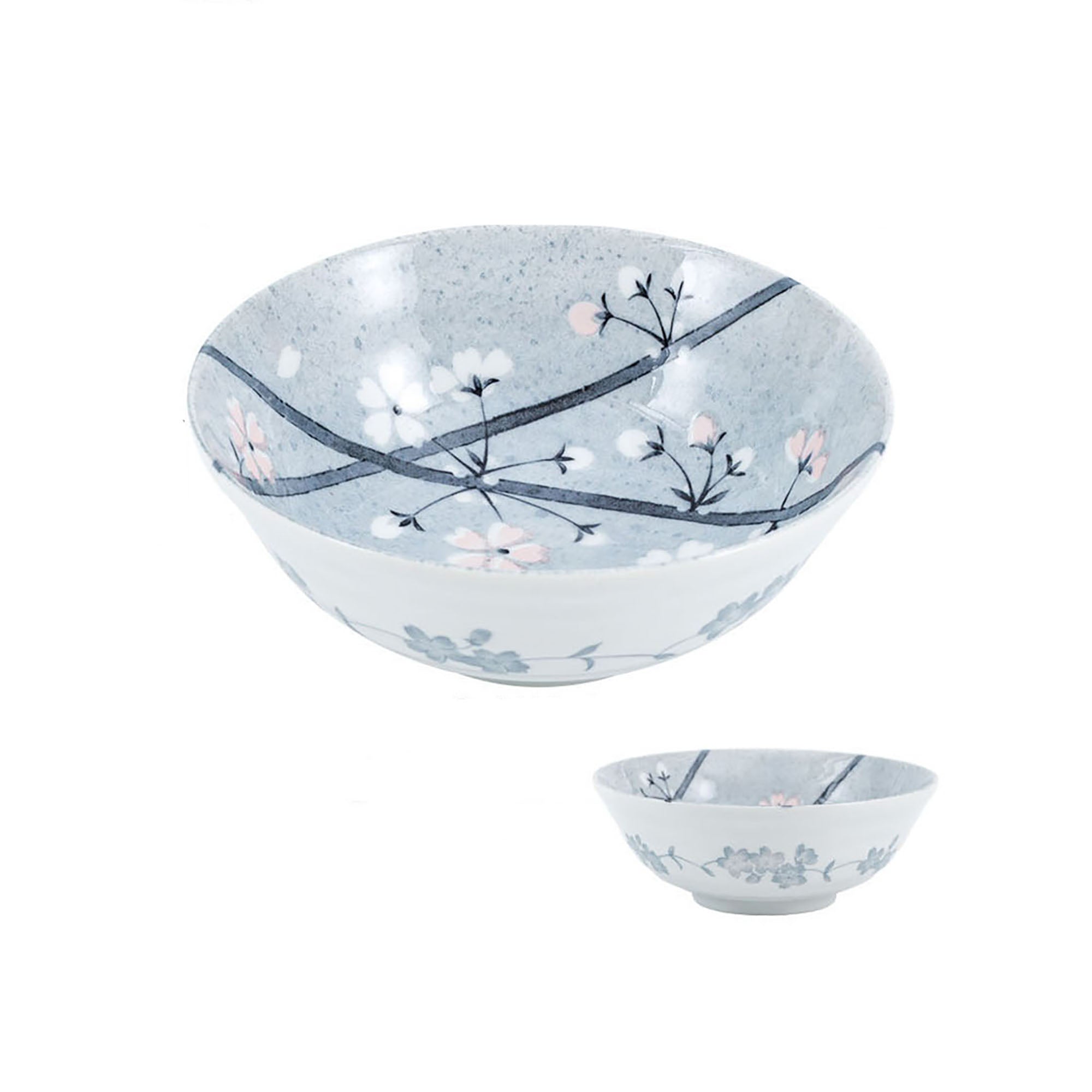 Light Grey Ceramic Dinnerware with Cherry Blossom Pattern by Yutani